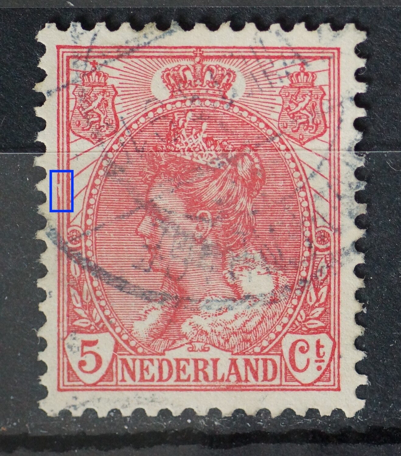 NVPH 60 - witte vlek ('spijker') in kaderlijn links NVPH 60 - witte vlek ('spijker') in kaderlijn links