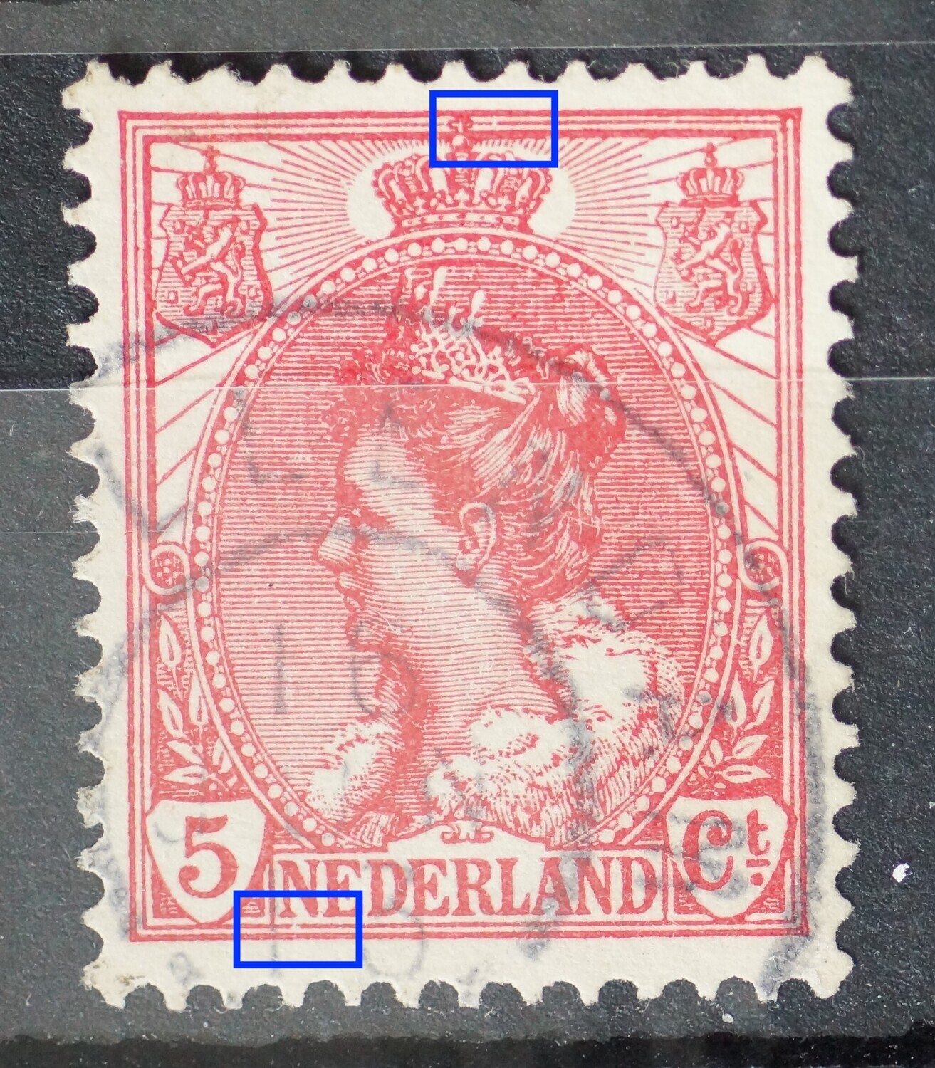NVPH 60 - o.a. breuk in kaderlijn onder de 1e N van NEDERLAND