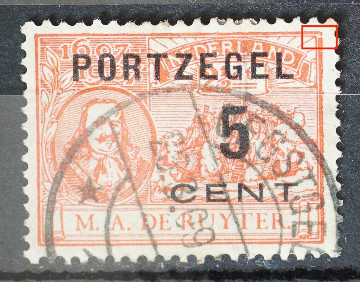 NVPH P 35 - breuk in kaderlijnen rechter bovenhoek