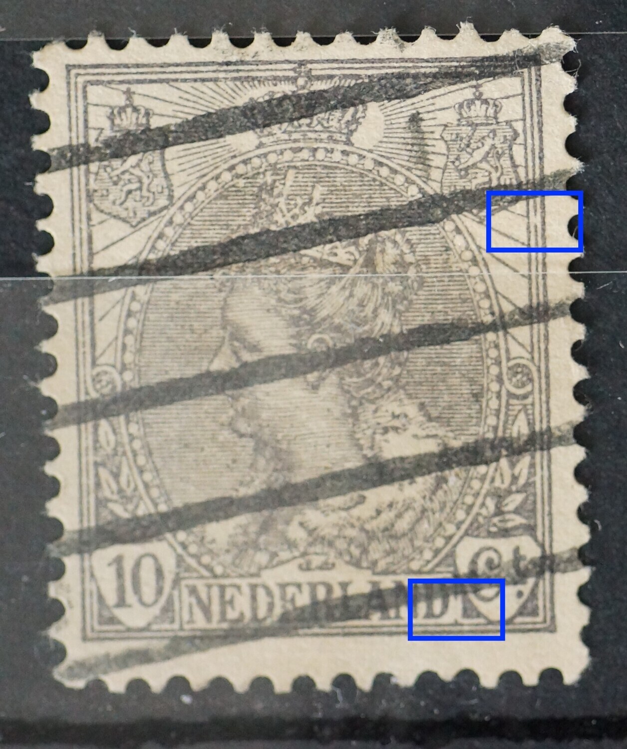 NVPH 62 - breuk in kaderlijn rechts van NEDERLAND en in kaderlijn rechts