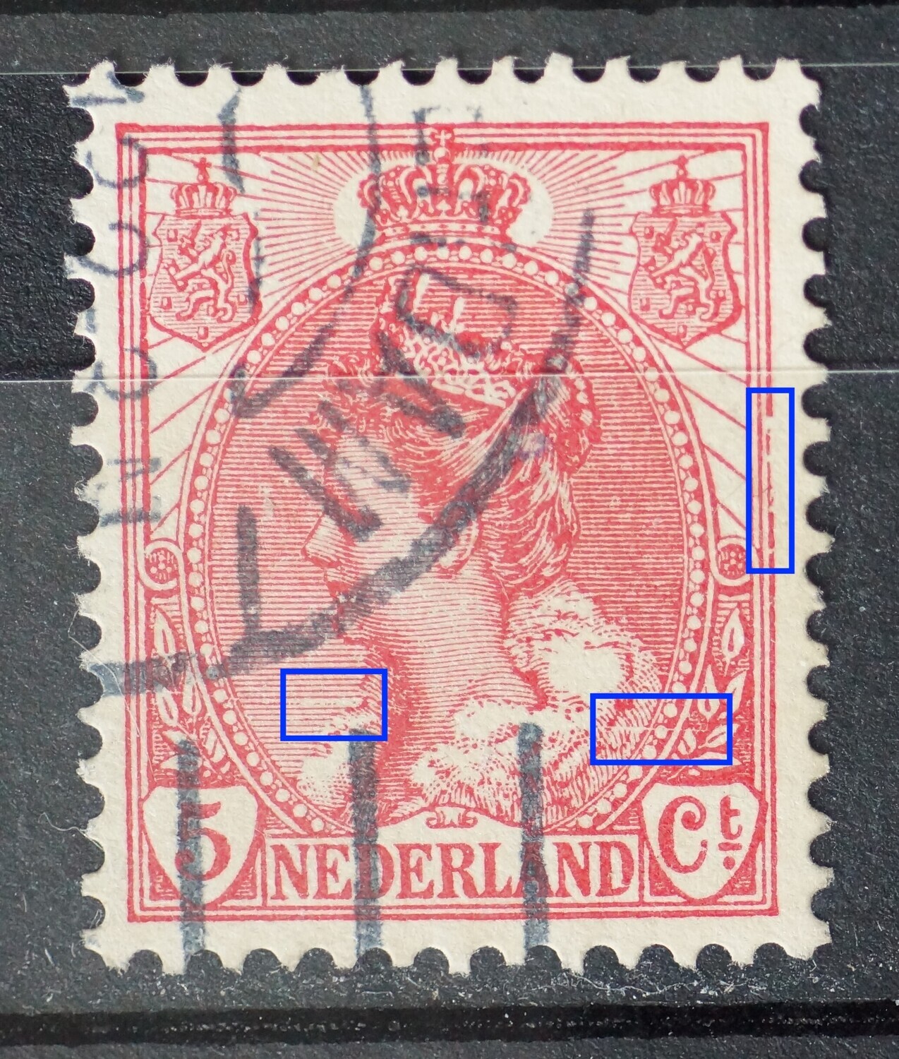 NVPH 60 - o.a. ontbrekend deel arcering en witte kras rechts daarvan