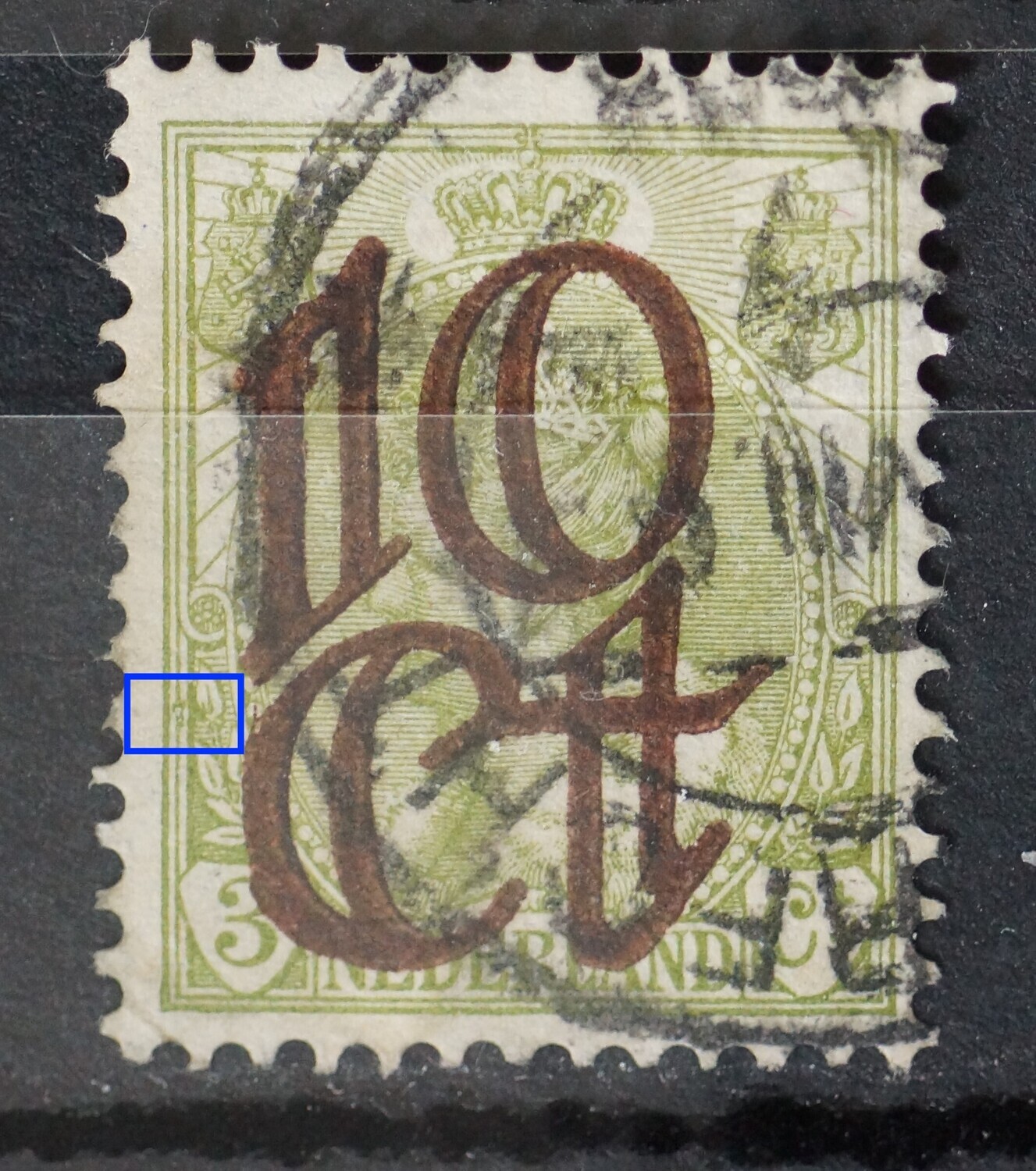 NVPH 116 - groene vlek bij bovenste blad links