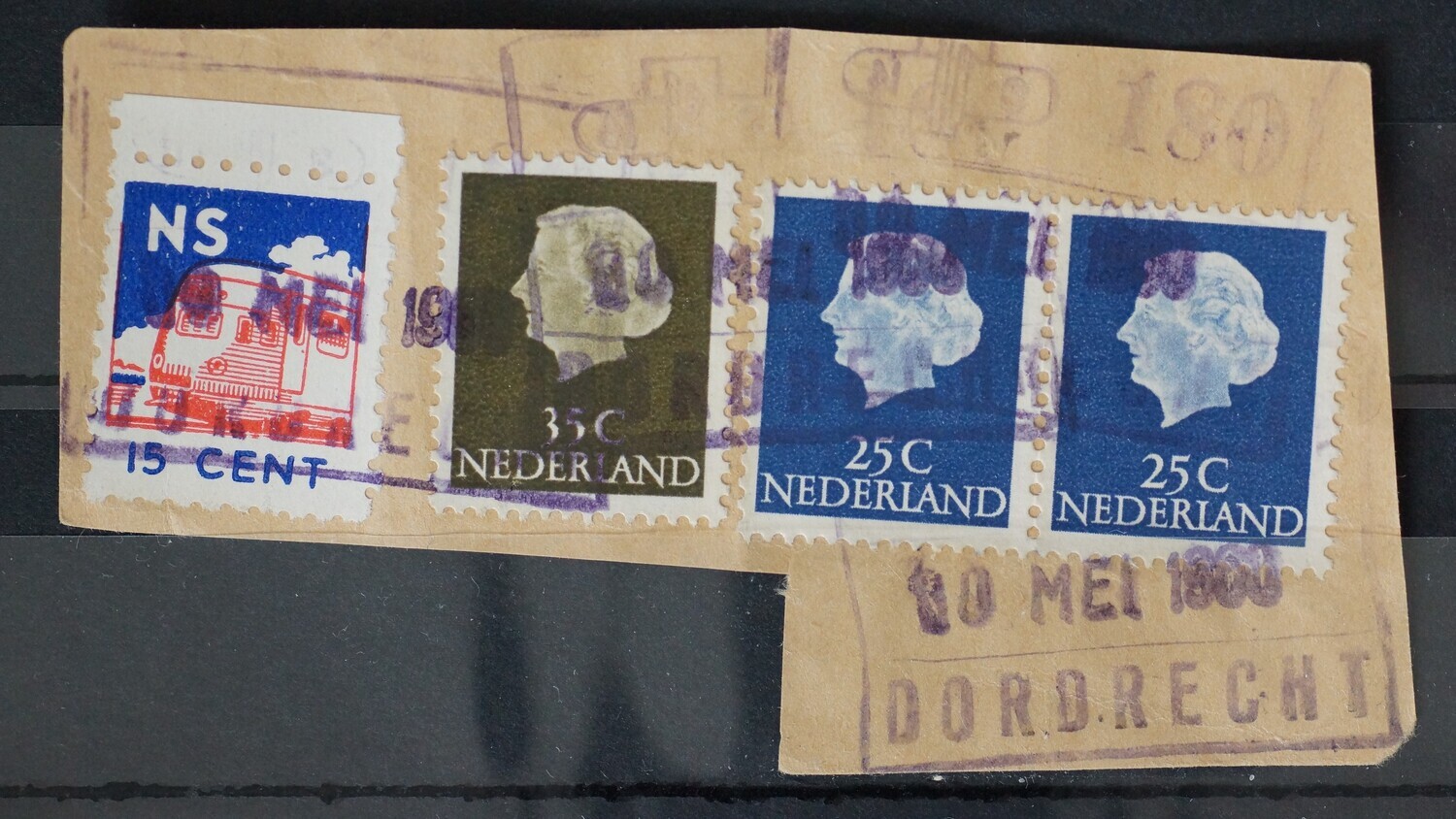 Spoorwegstempel Dordrecht op diverse zegels