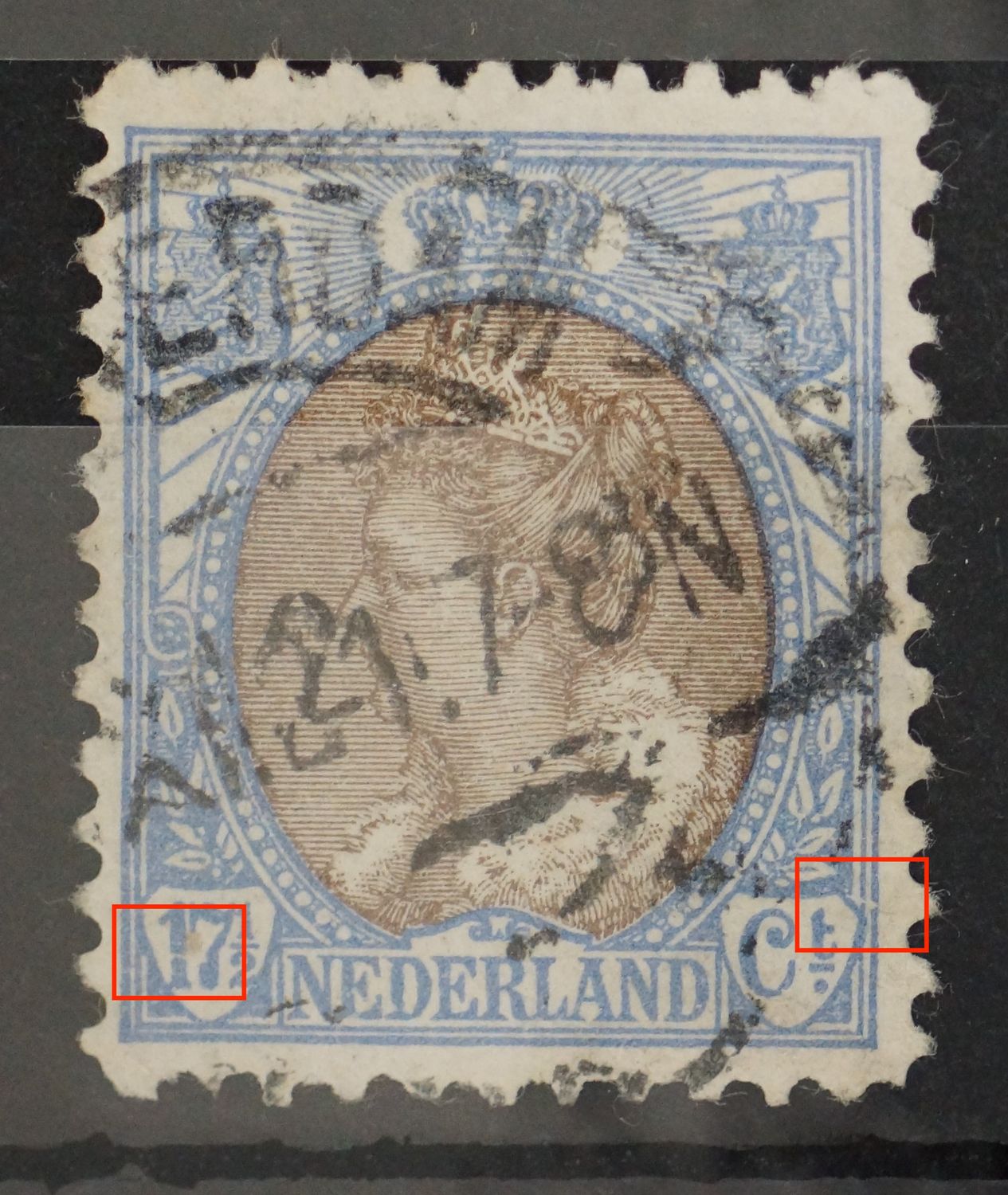 NVPH 67 - o.a. breuk in de 1 van 17 1/2