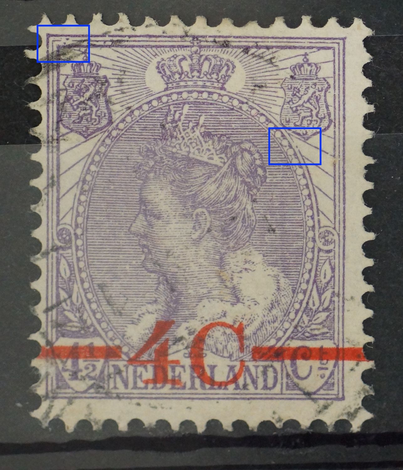 NVPH 106 - o.a. twee violette punten linksboven