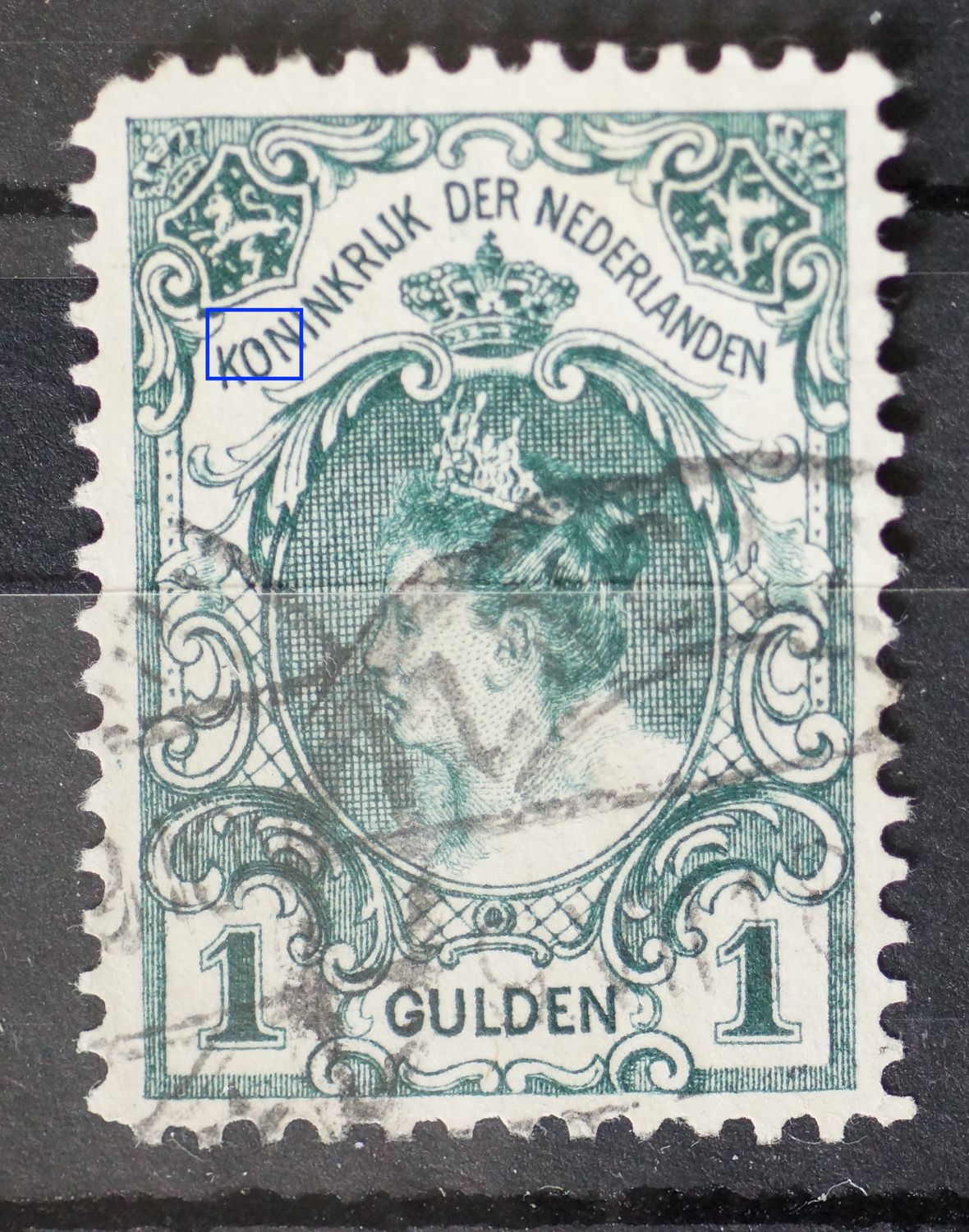 NVPH 77 - groene vlek in de O van KONINKRIJK NVPH 77 - groene vlek in de O van KONINKRIJK