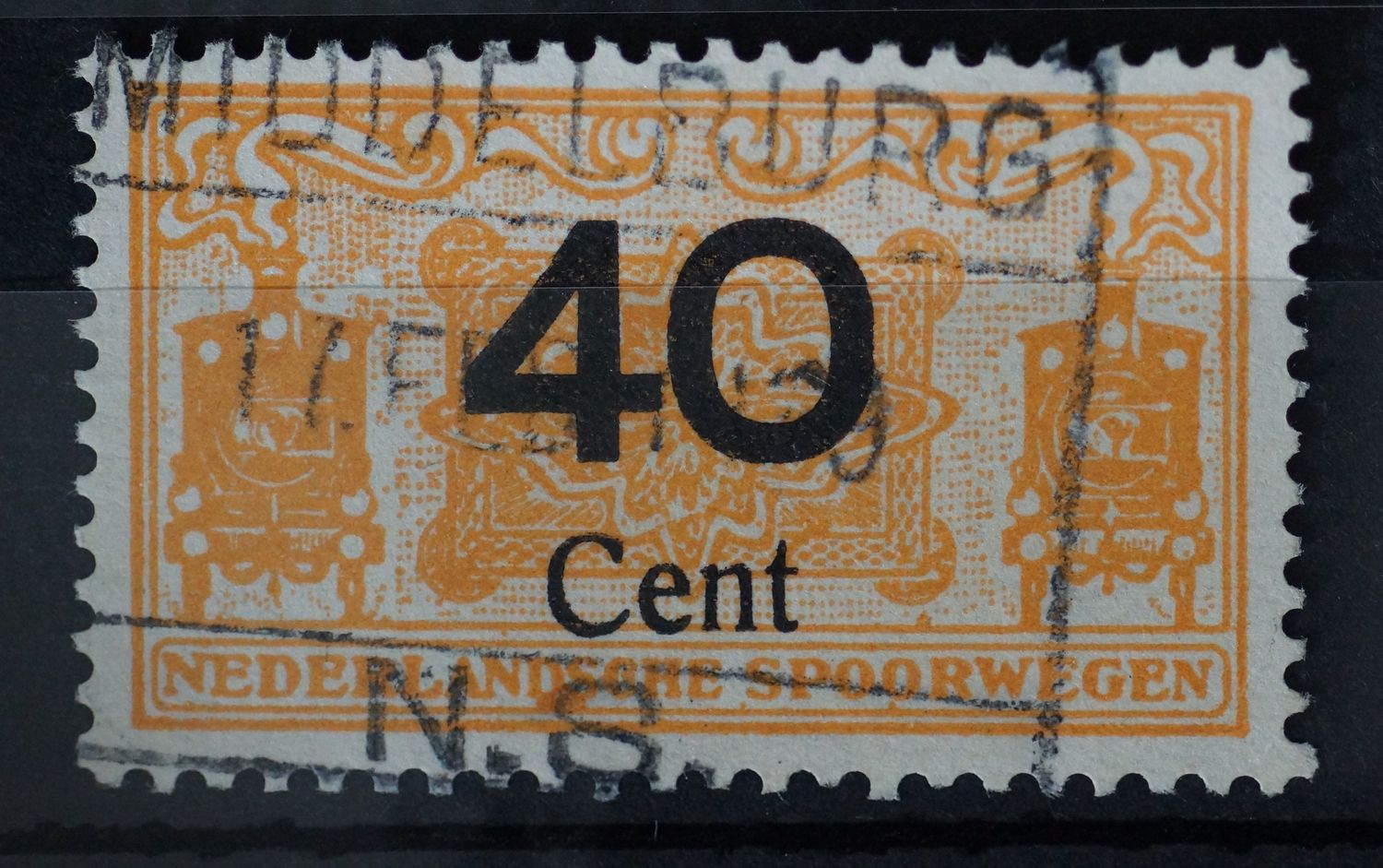 Spoorwegstempel Middelburg op spoorwegzegel 40 Cent.