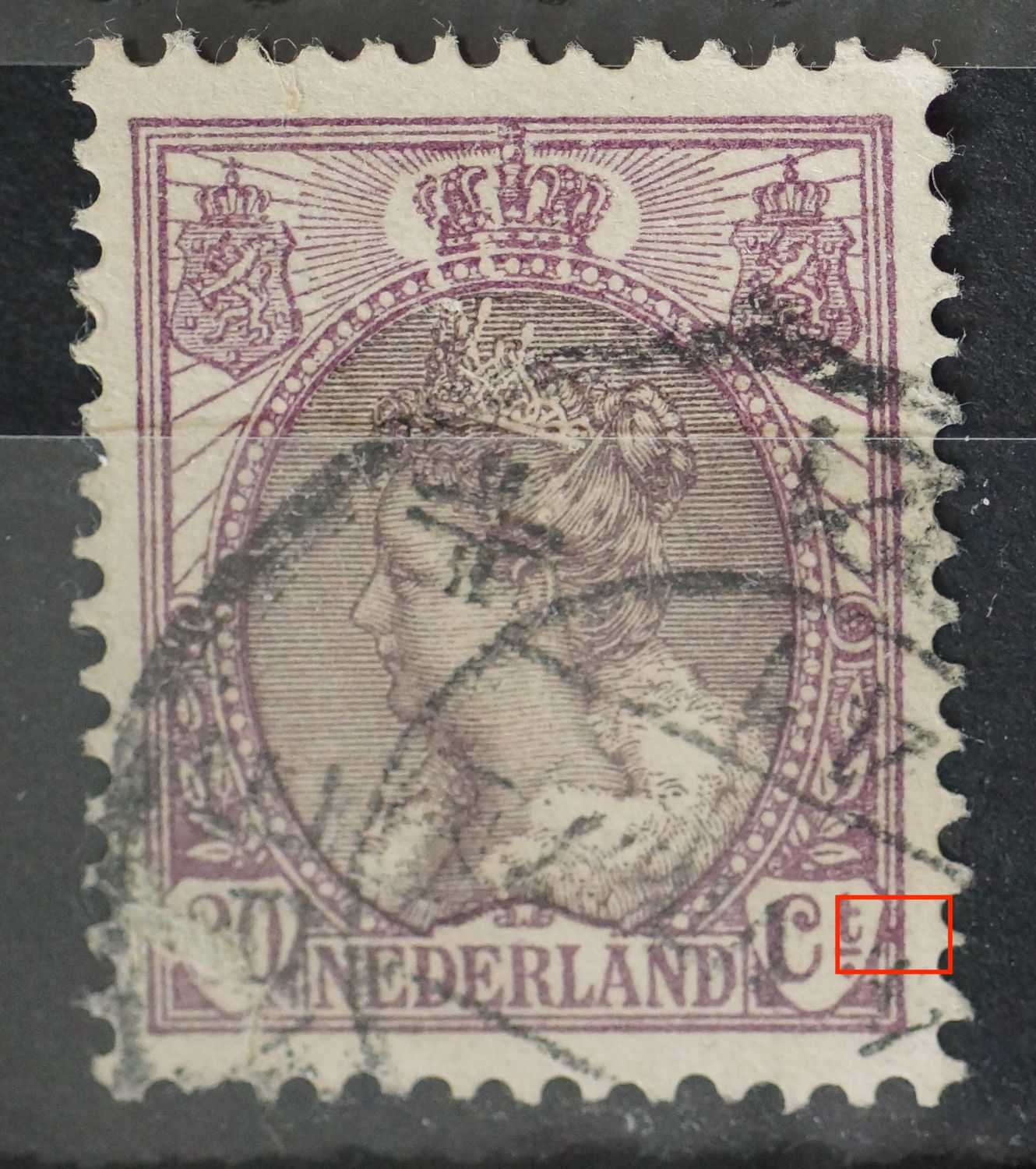 NVPH 72 - violette vlek aan het schild rondom Ct.