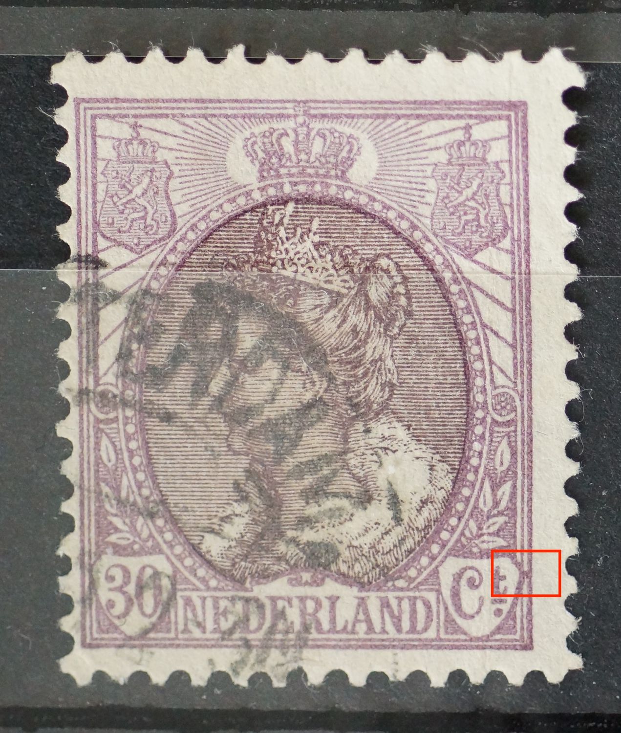 NVPH 72 - violette vlek aan het schild rondom Ct.