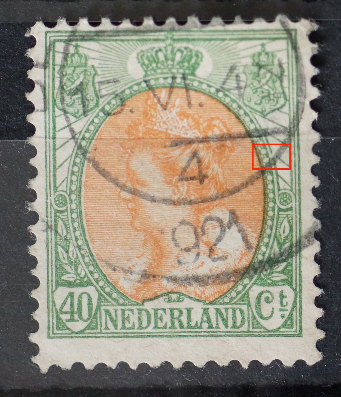 NVPH 73 - breuk in rand medaillon rechts NVPH 73 - breuk in rand medaillon rechts