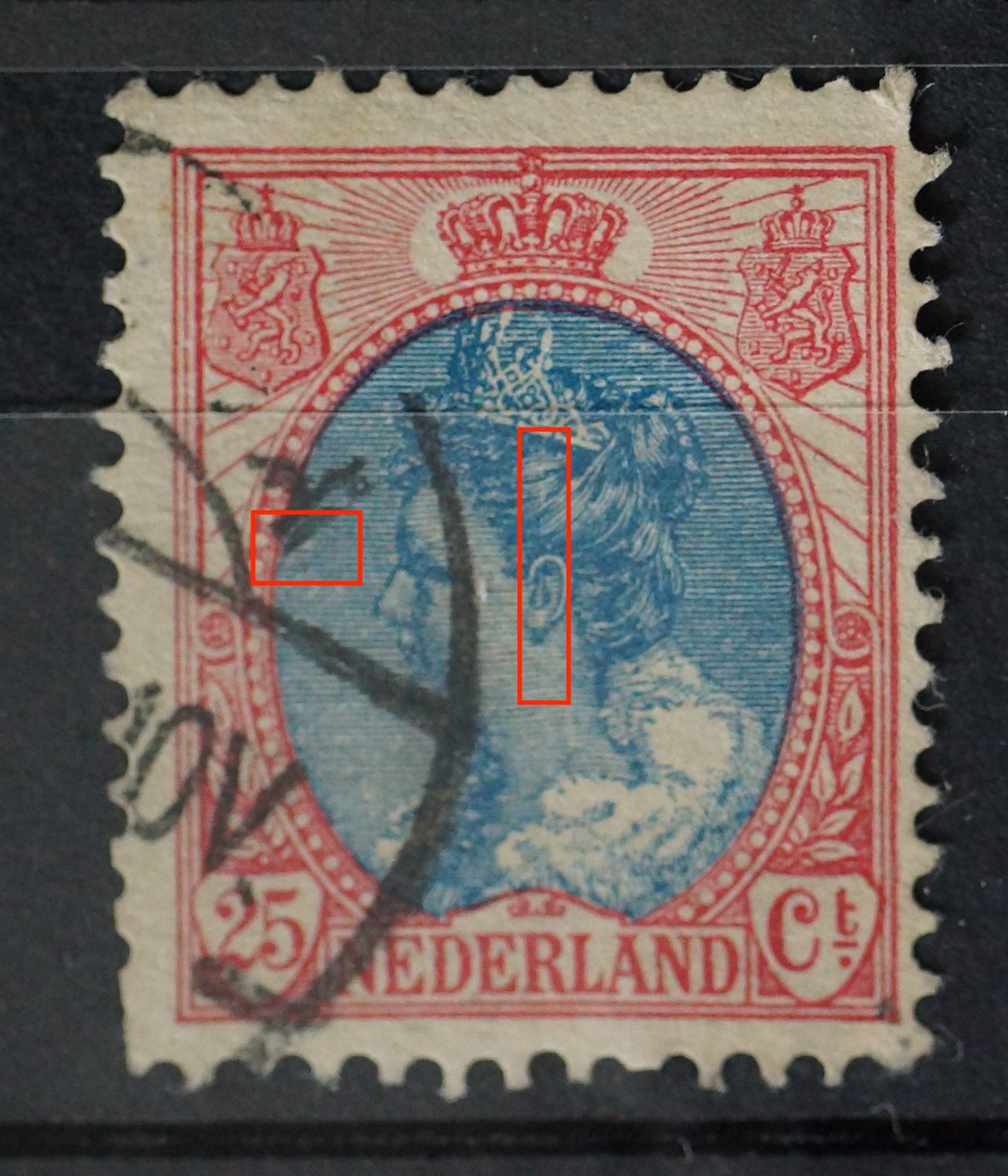 NVPH 71 - o.a. dunne verticale graveerkras midden op het hoofd