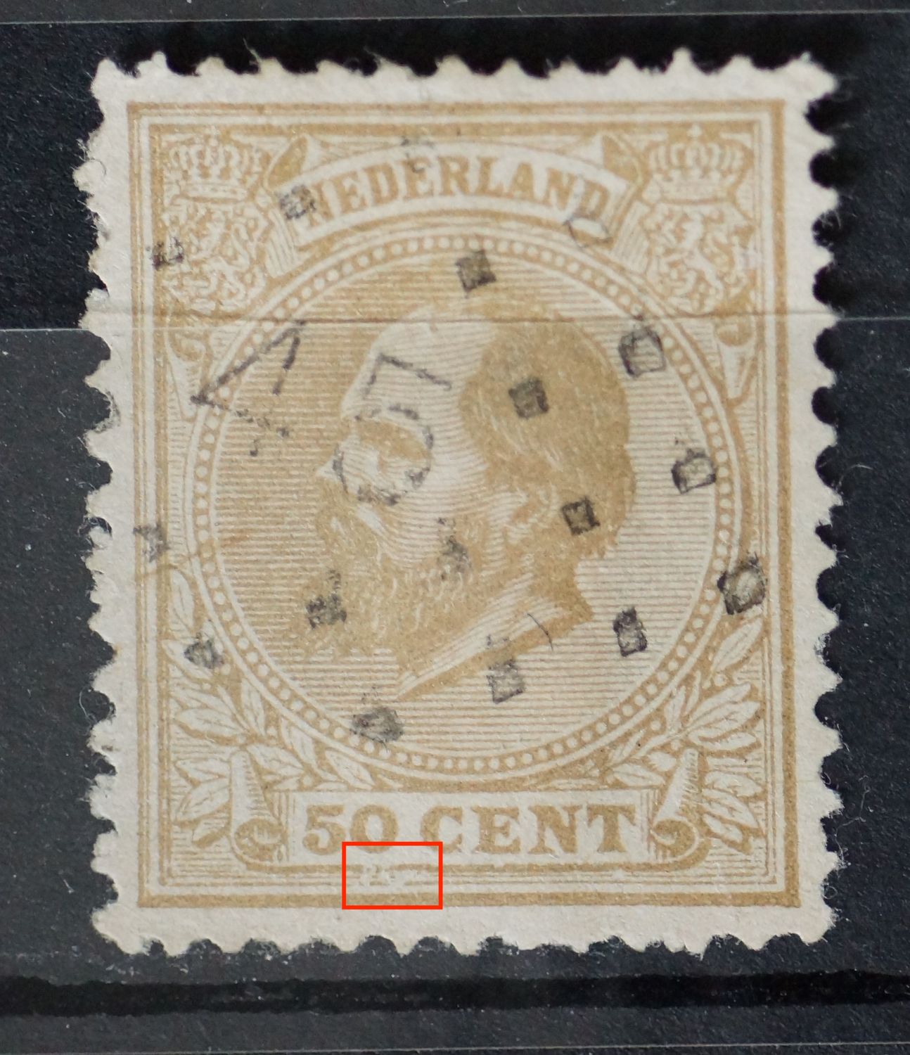 NVPH 27 - witte vlek onder de 0 van 50