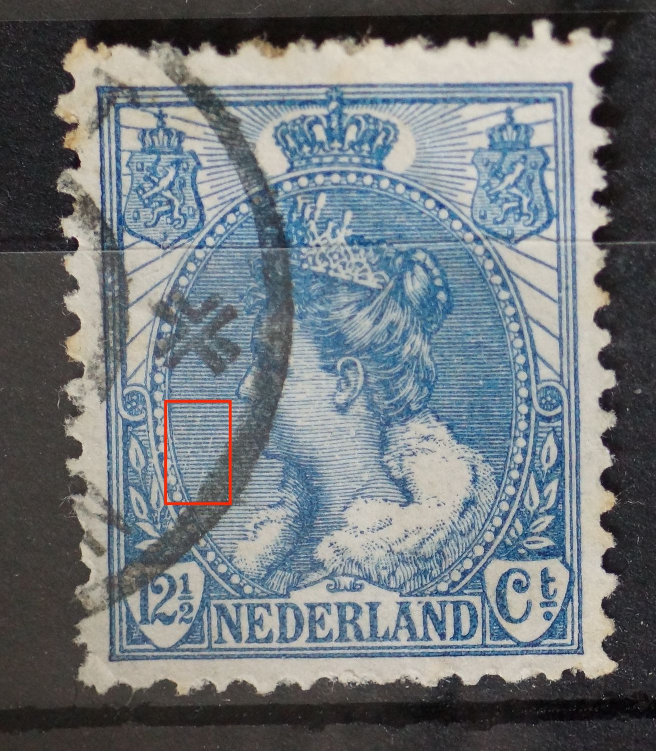 NVPH 63 - twee dunne diagonale graveerlijnen linksonder NVPH 63 - twee dunne diagonale graveerlijnen linksonder