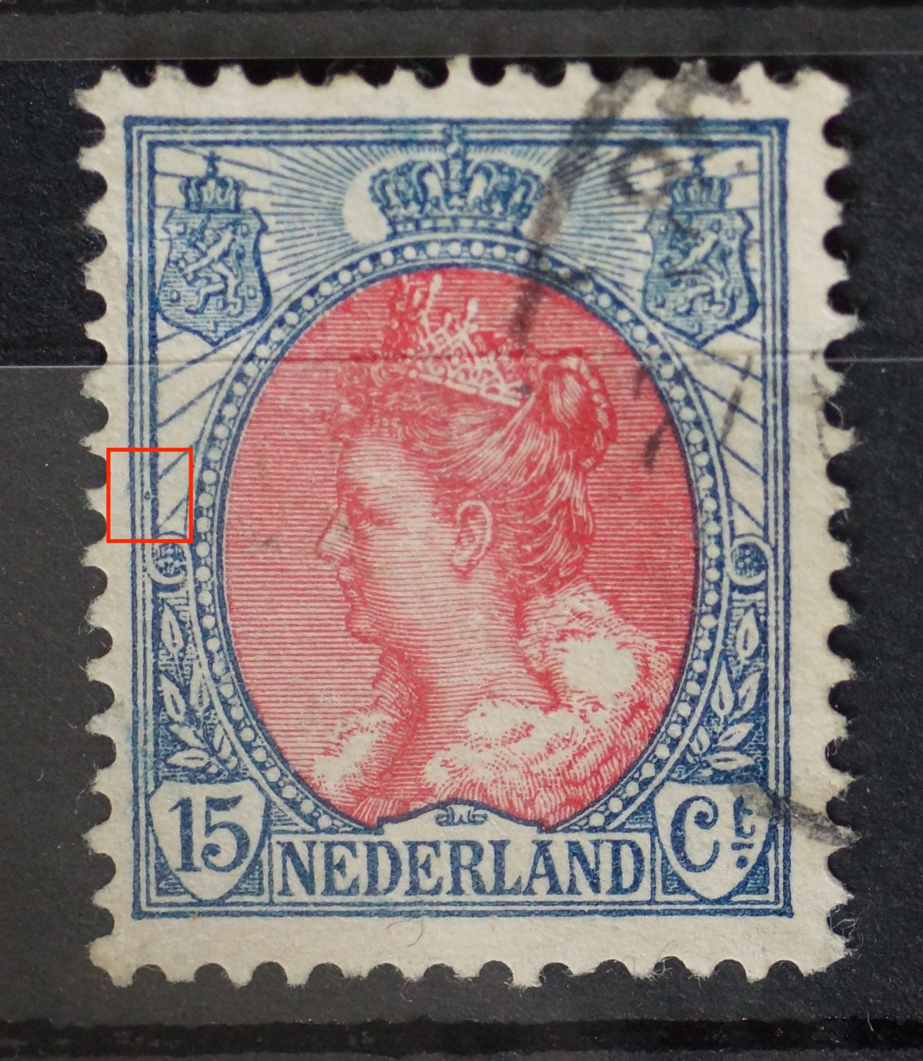 NVPH 65 - blauwe punt tussen kaderlijnen links