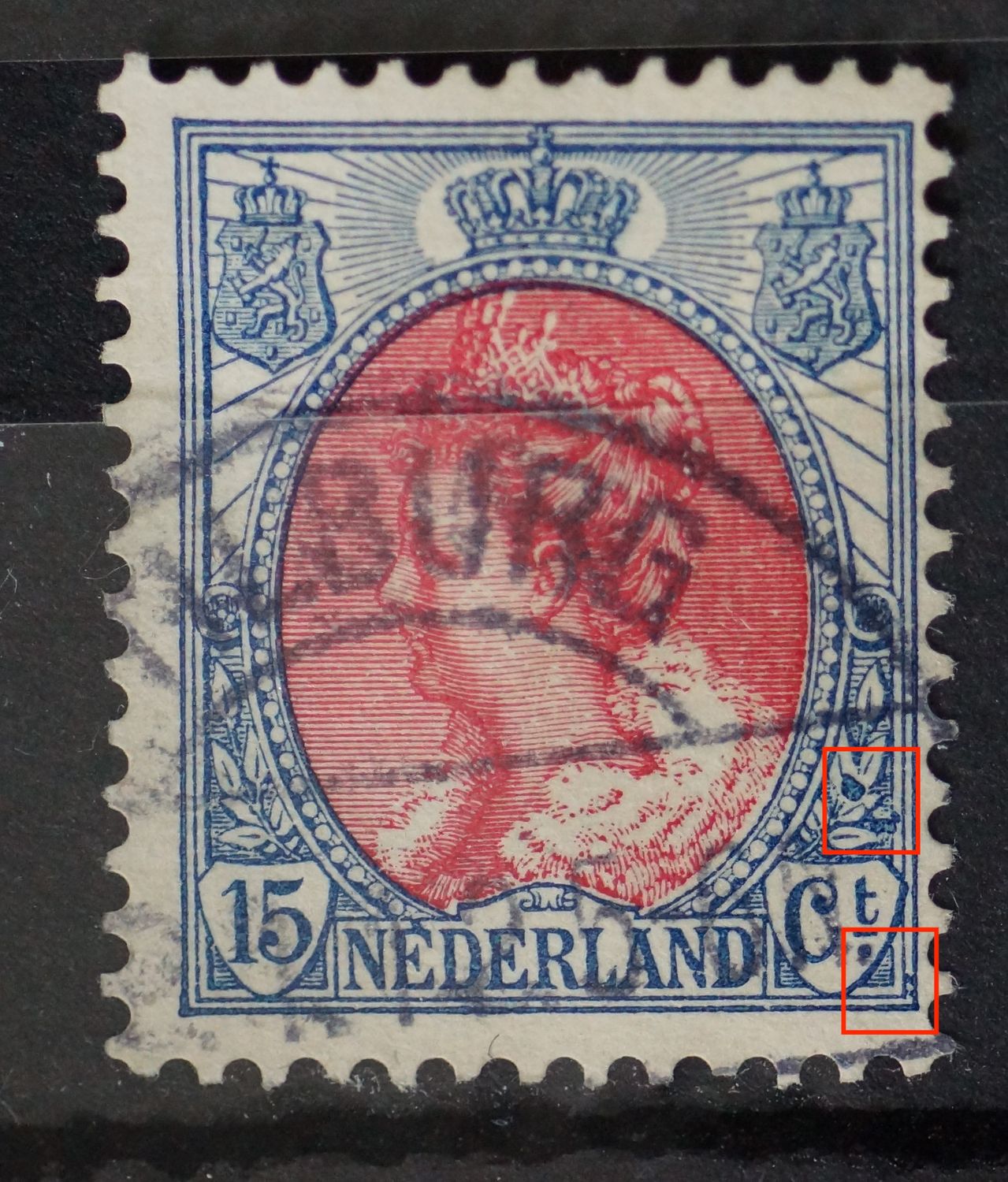 NVPH 65 - grote blauwe vlekken rechtsonder