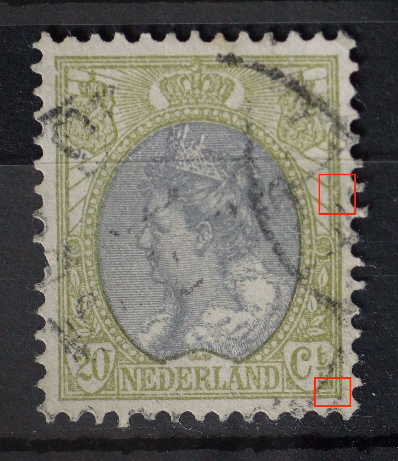 NVPH 69 - o.a. breuk in kaderlijn onder, rechts