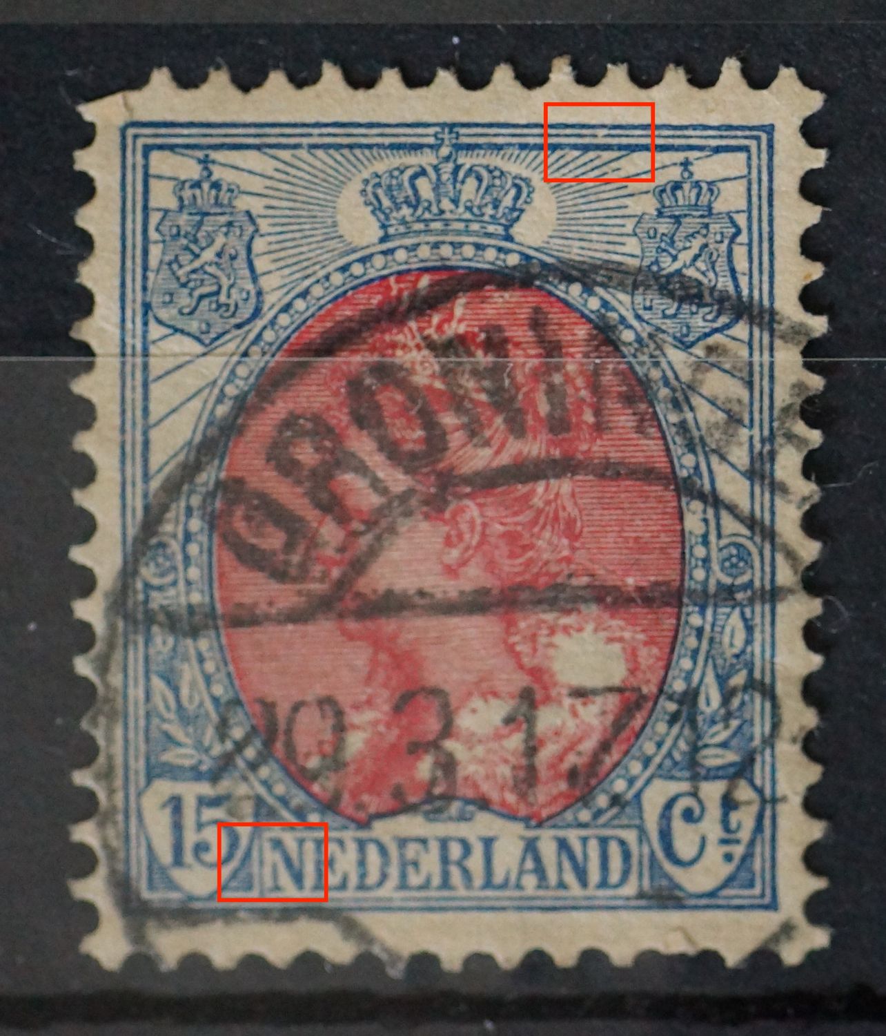 NVPH 65 - o.a. breuk in linker poot van de 1e N van NEDERLAND