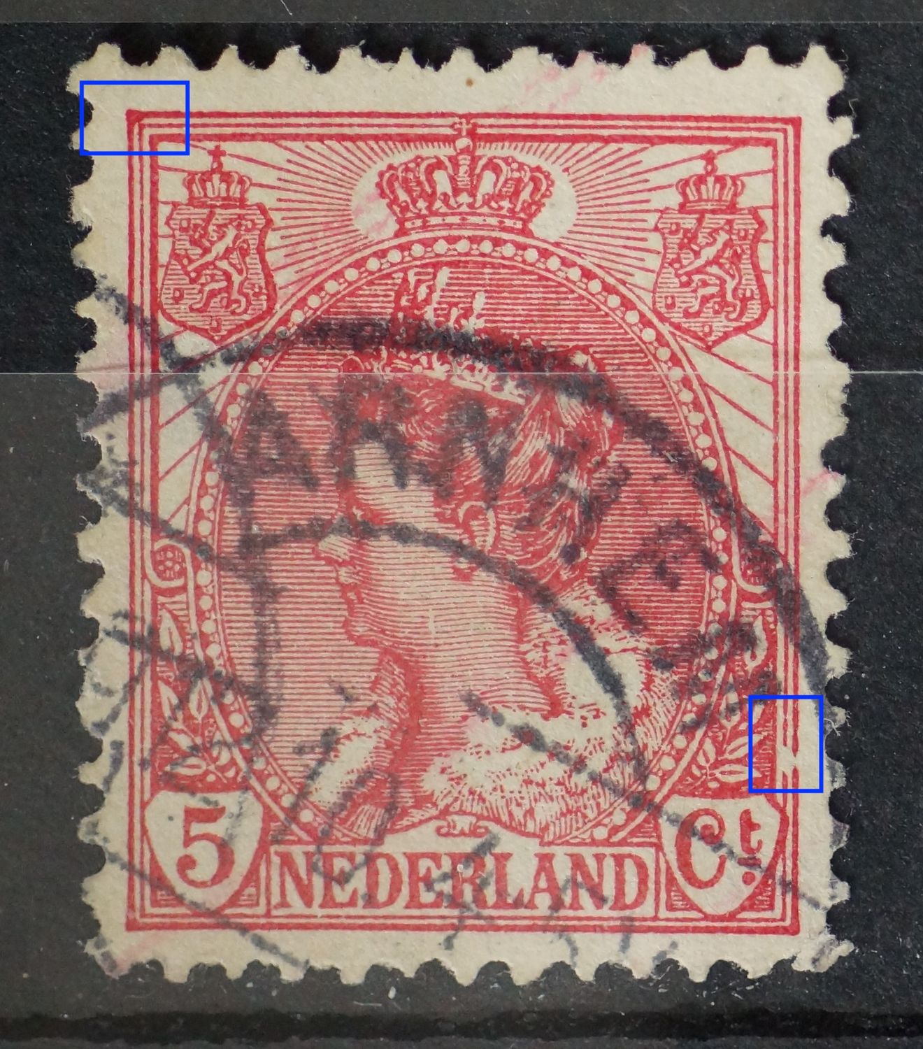 NVPH 60 - o.a. grote breuk in kaderlijnen rechts, onder