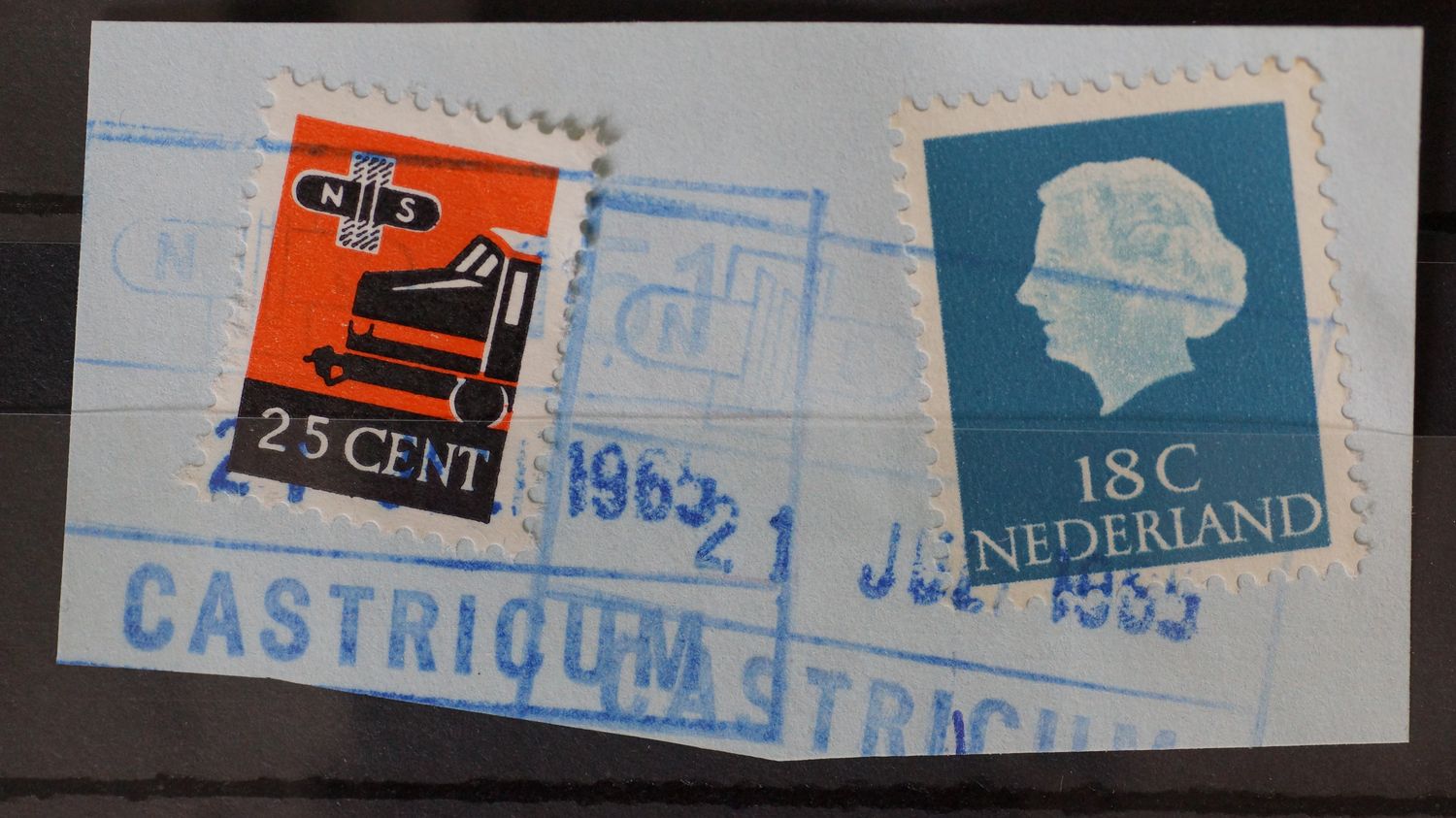 Spoorwegstempel Castricum op spoorwegzegel 25 cent en NVPH 620