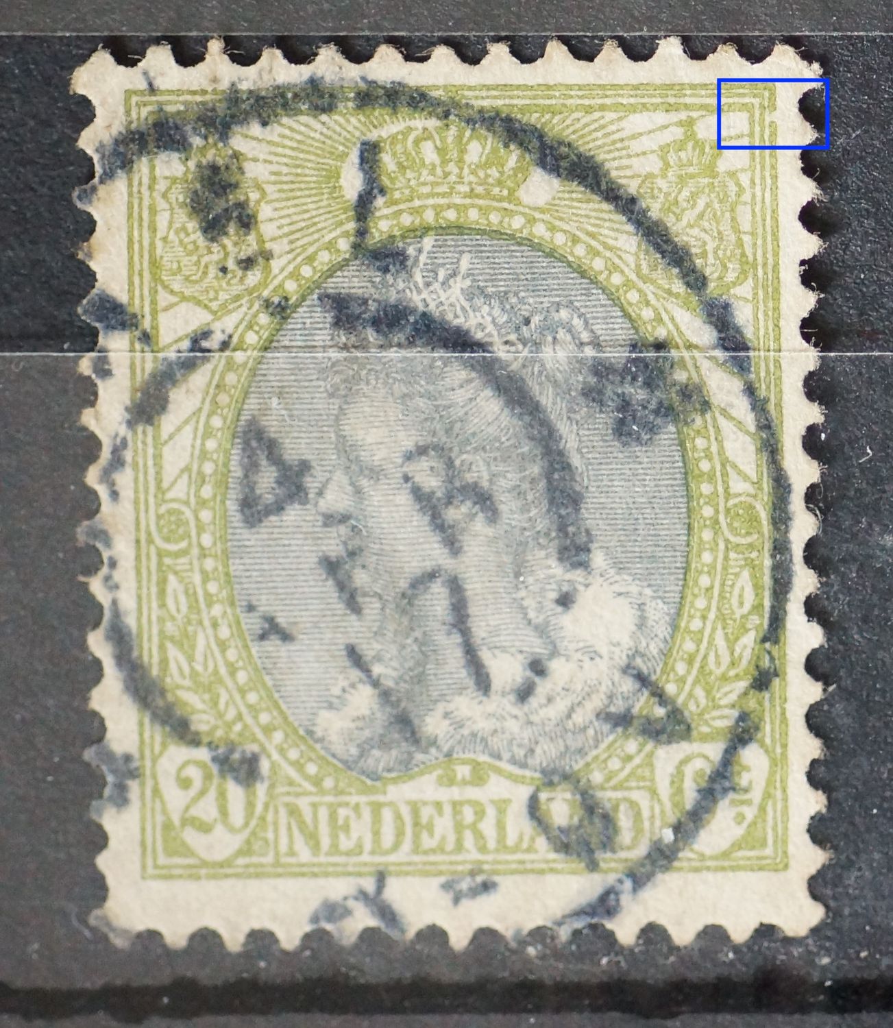 NVPH 69 - breuk in kaderlijn rechts, boven NVPH 69 - breuk in kaderlijn rechts, boven