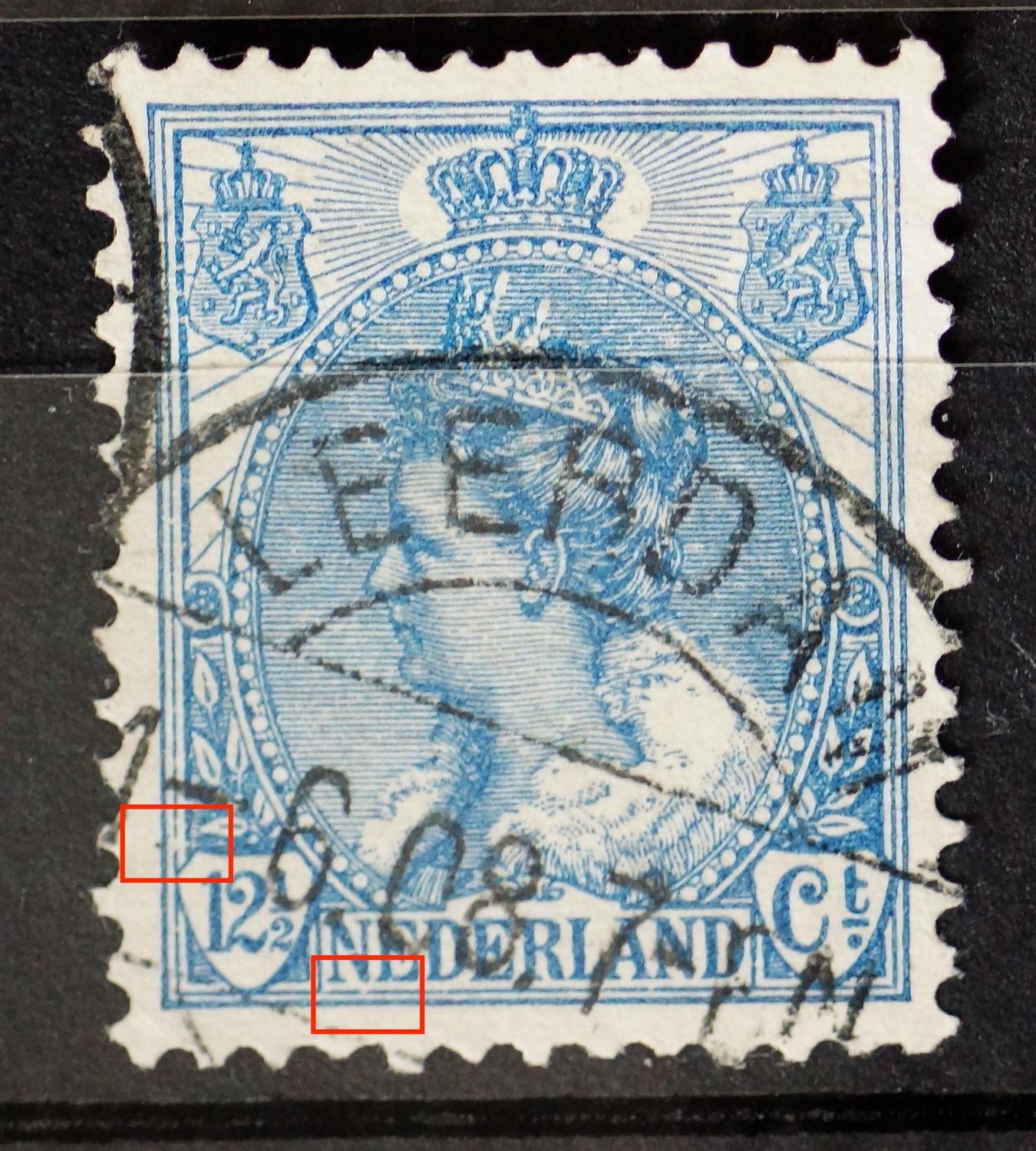 NVPH 63 - o.a. breuk in kaderlijn links, onder NVPH 63 - o.a. breuk in kaderlijn links, onder