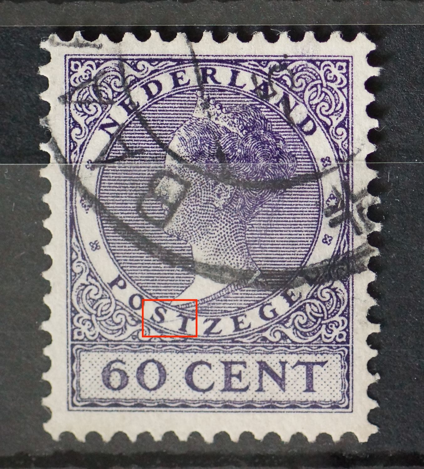 NVPH 162 - violette streep tussen ST van POSTZEGEL