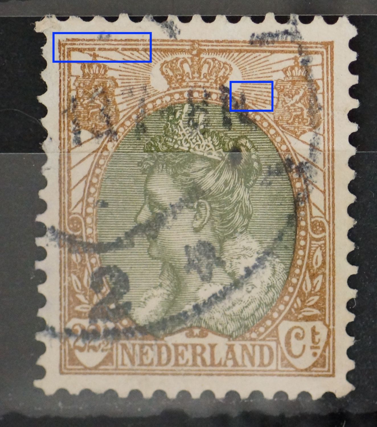 NVPH 70 - o.a. breuk in straal  rechts van kroon