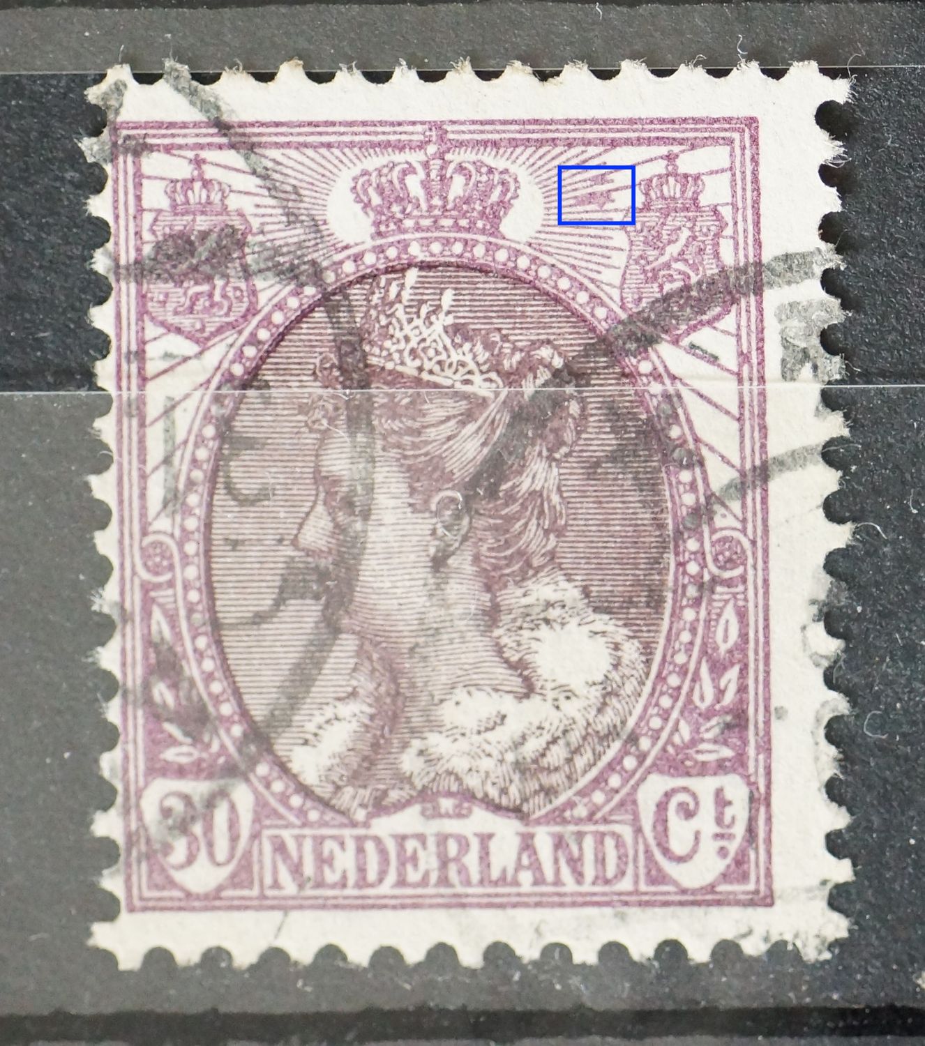 NVPH 72 - paarse vlekken rechts van kroon NVPH 72 - paarse vlekken rechts van kroon