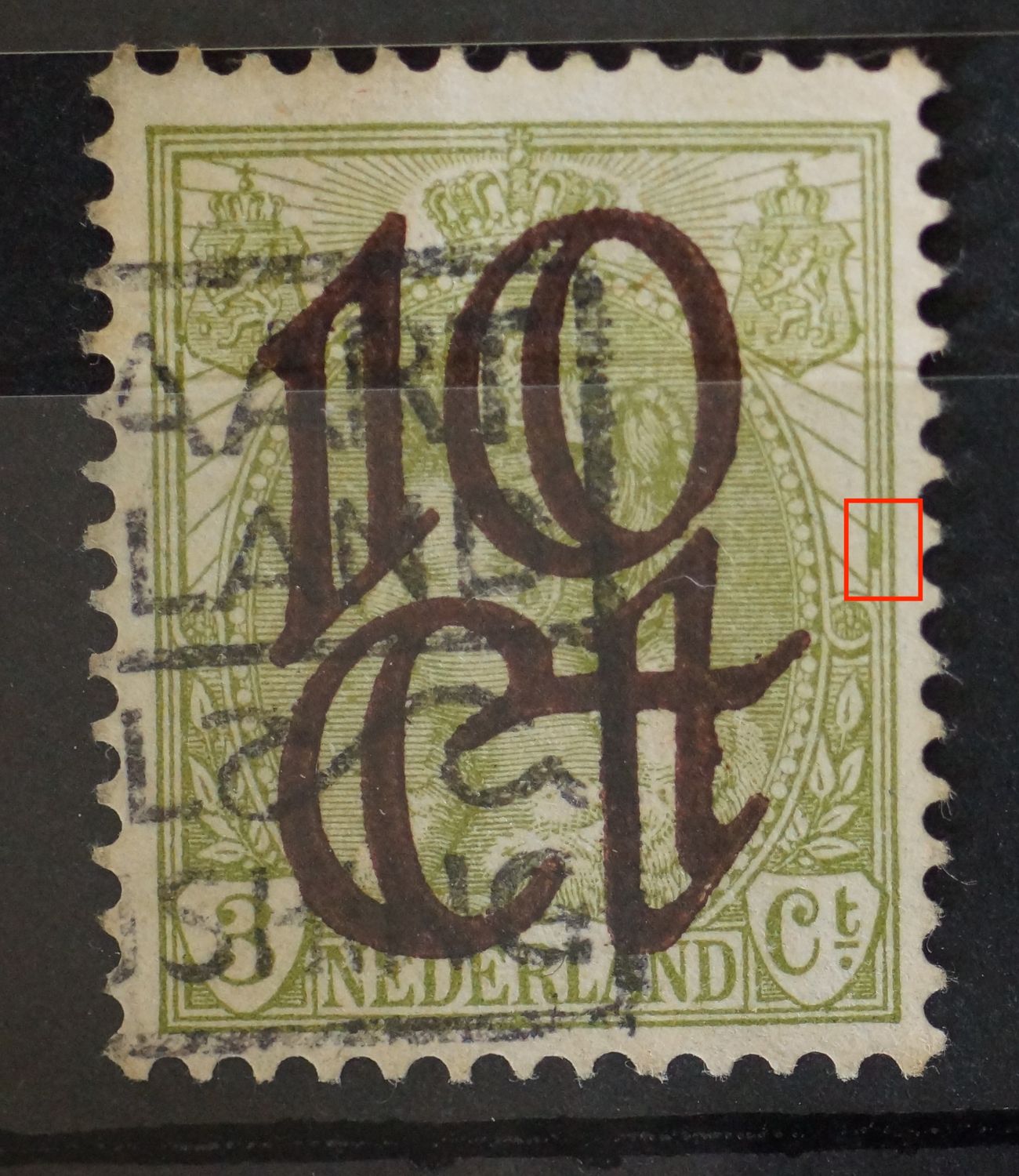 NVPH 116 - groene streep/balk tussen kaderlijnen rechts