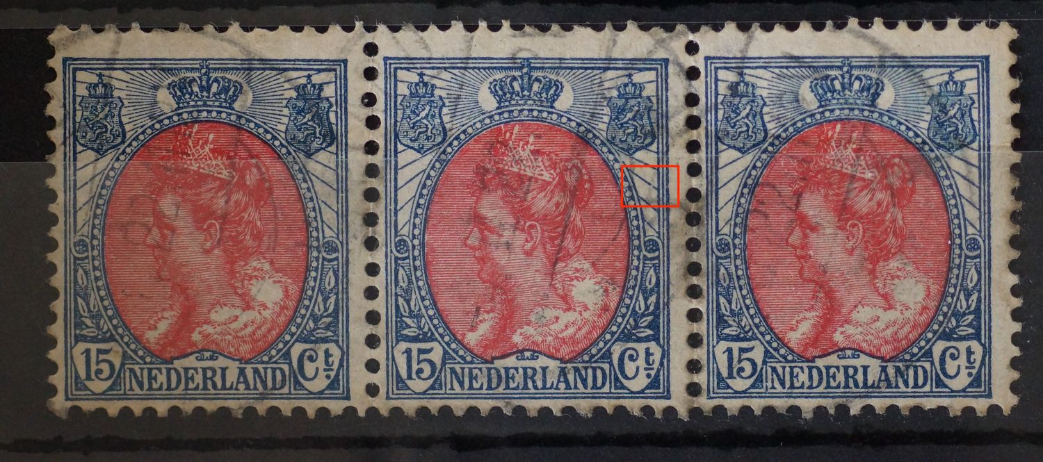 NVPH 65 - breuk in straal onder rechter wapenschild  (middelste zegel)