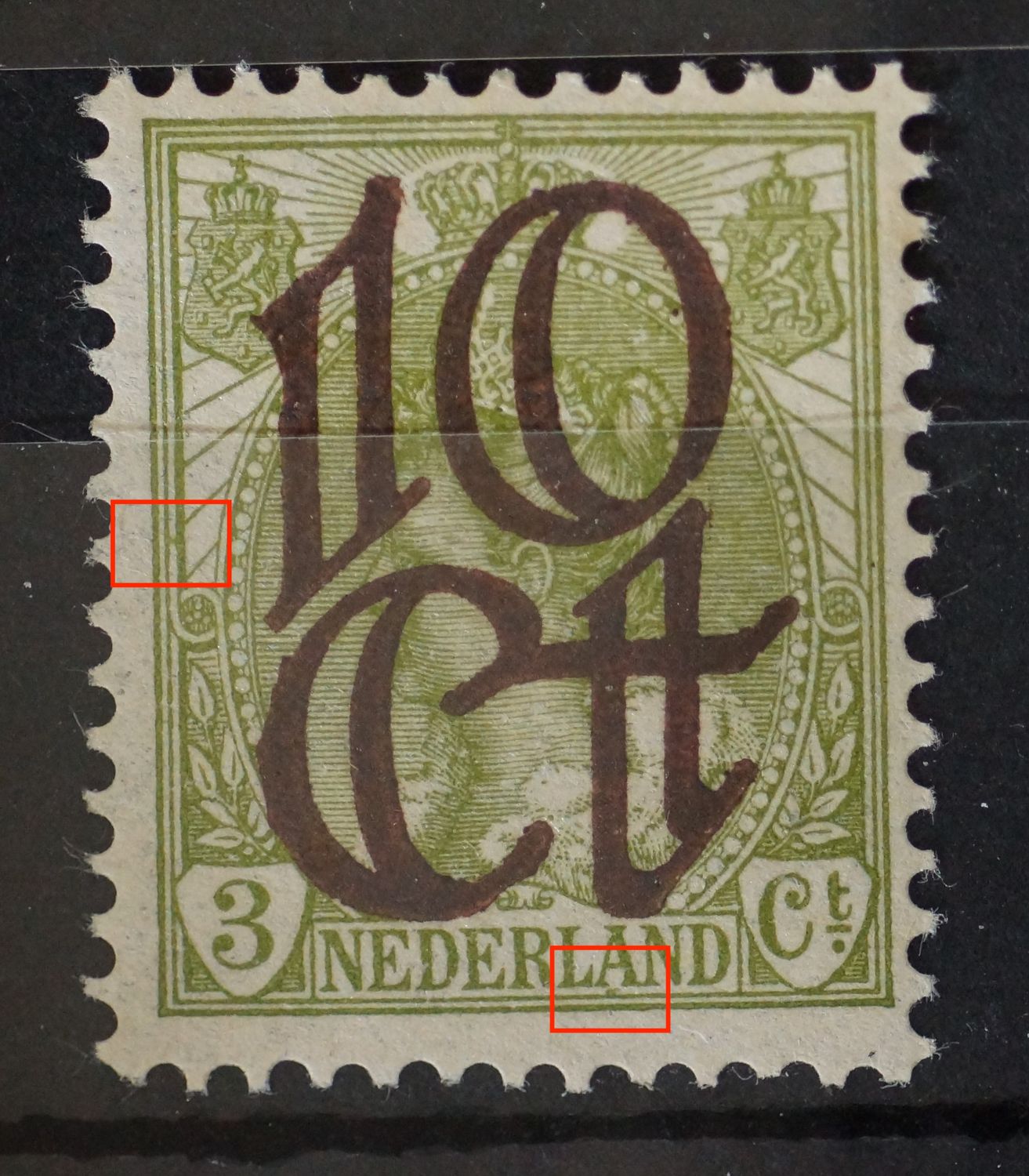 NVPH 116 - o.a. groene vlek onder de A van NEDERLAND