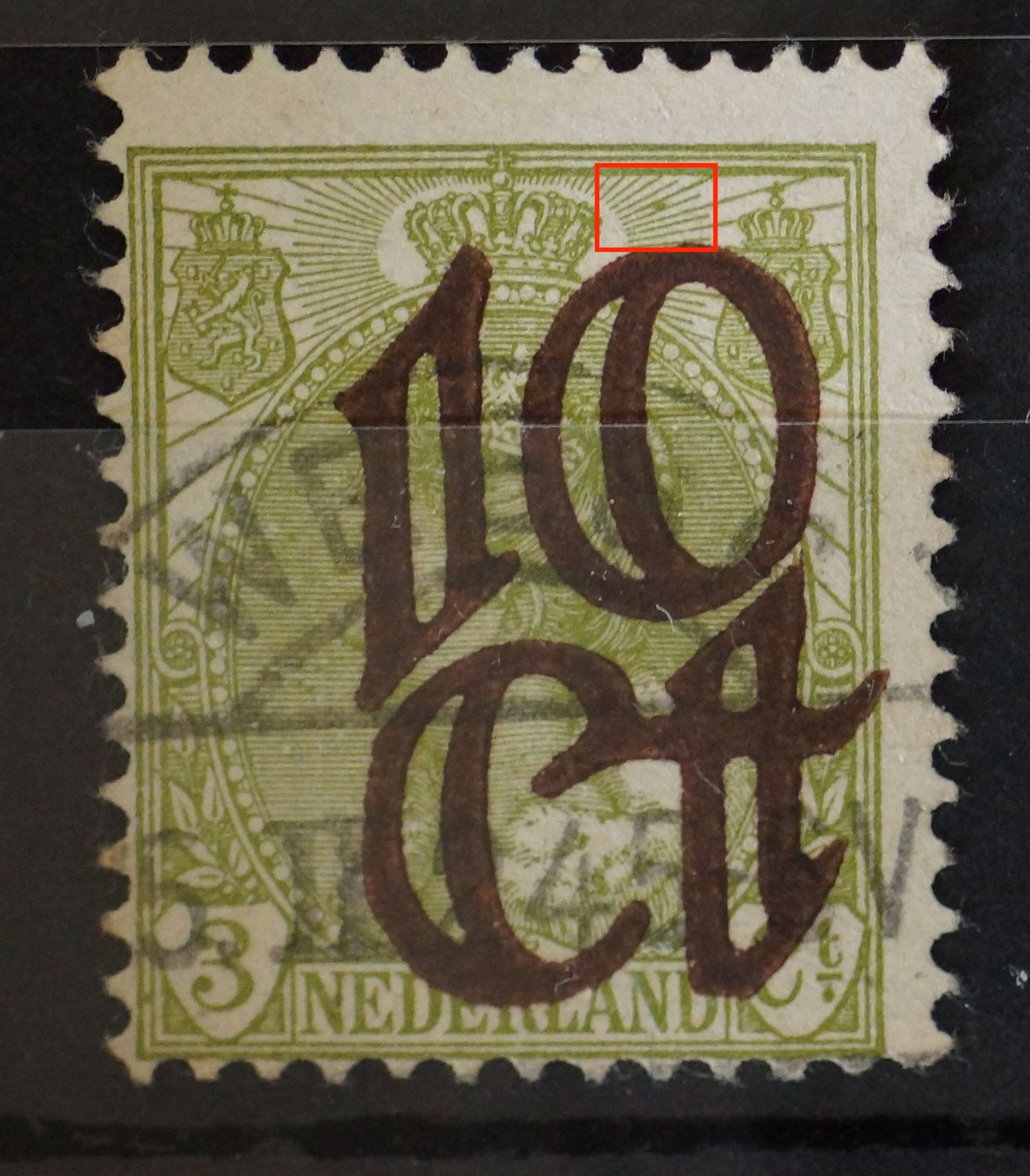 NVPH 116 - groene punt tussen stralen rechts van kroon