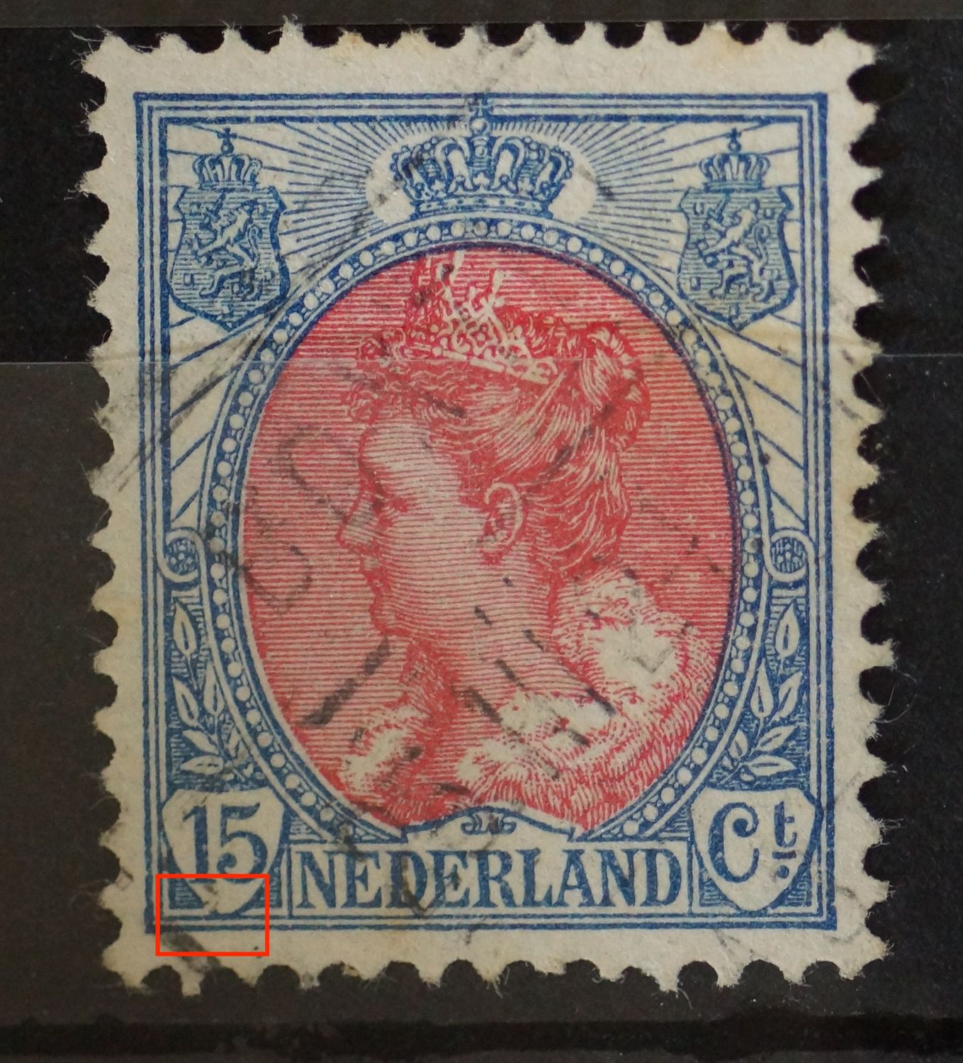 NVPH 65 - breuk in rand schild rond de 15