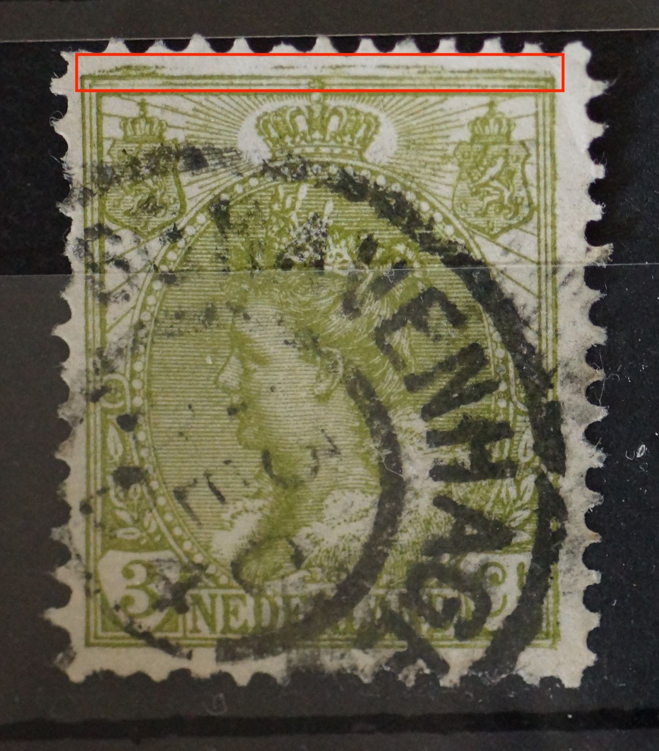 NVPH 57 - extra groene lijn boven het zegelbeeld