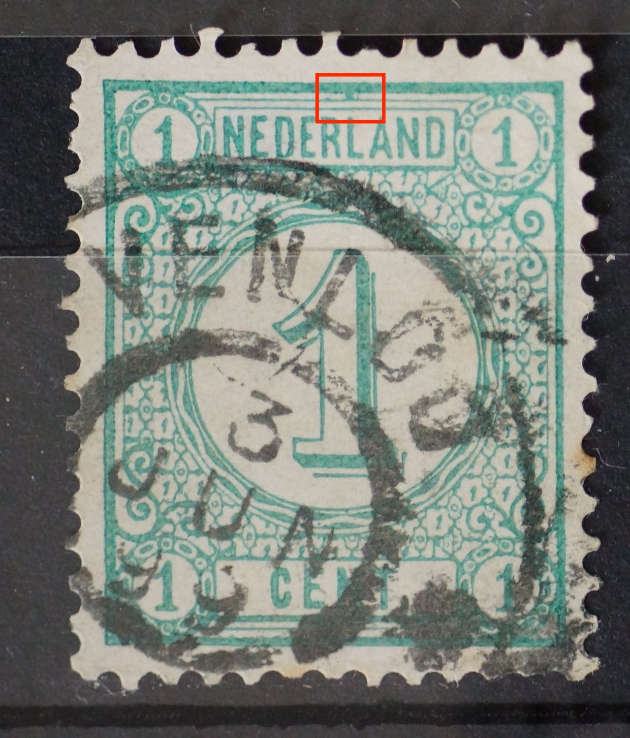 NVPH 31 - groene vlek tussen de kaderlijnen boven