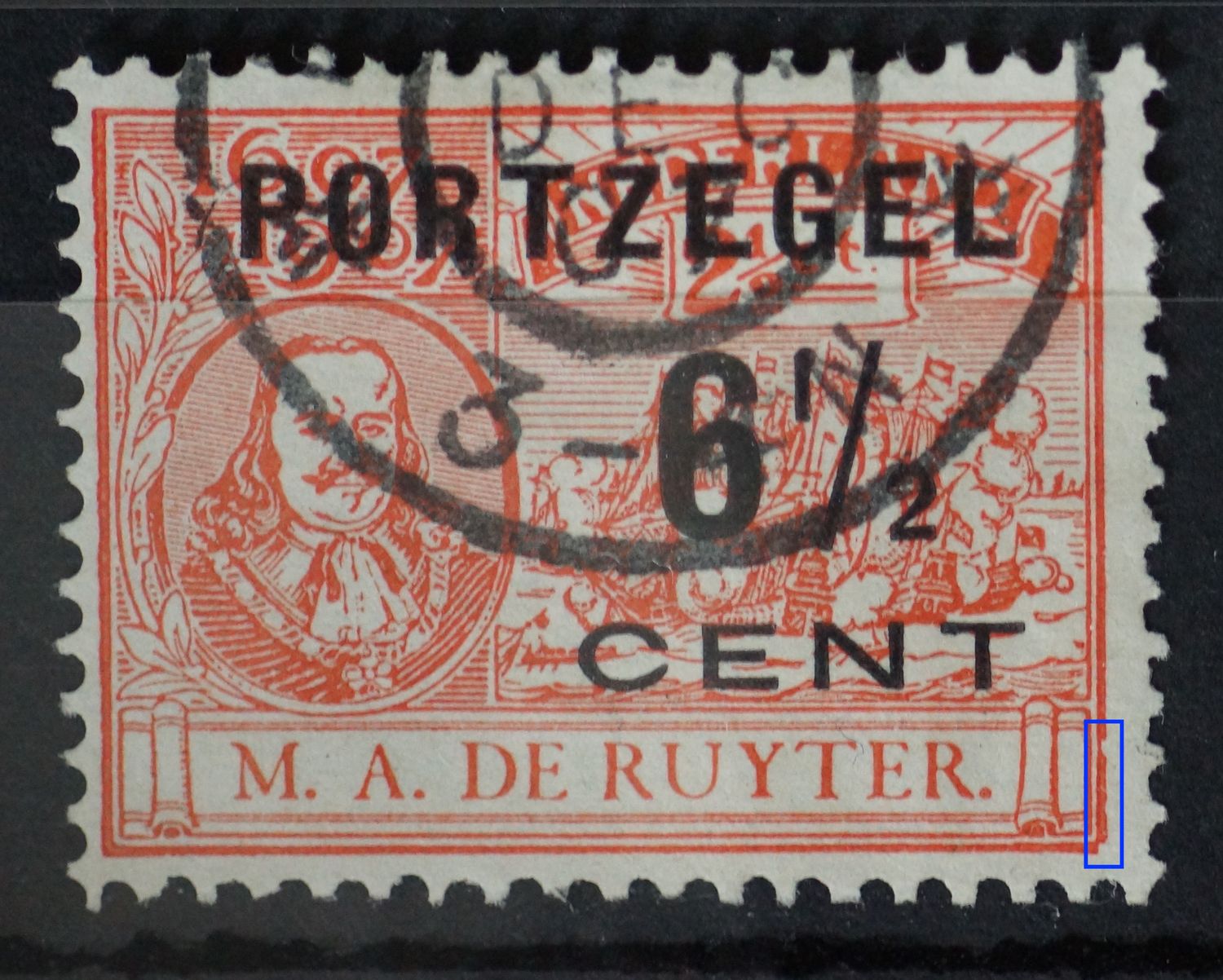 NVPH P36 - witte vlekken / beschadigingen in de kaderlijn rechts, onder