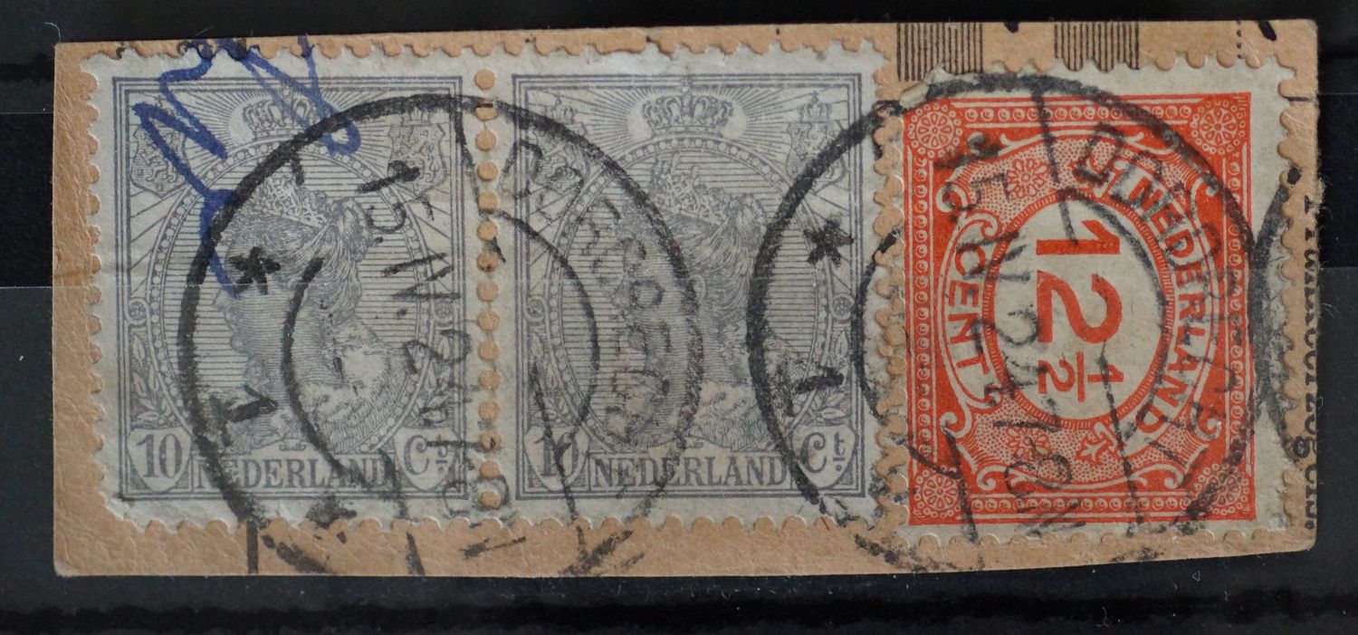 Dordrecht 1 (Romeins) op NVPH 81 (paar) + NVPH 108