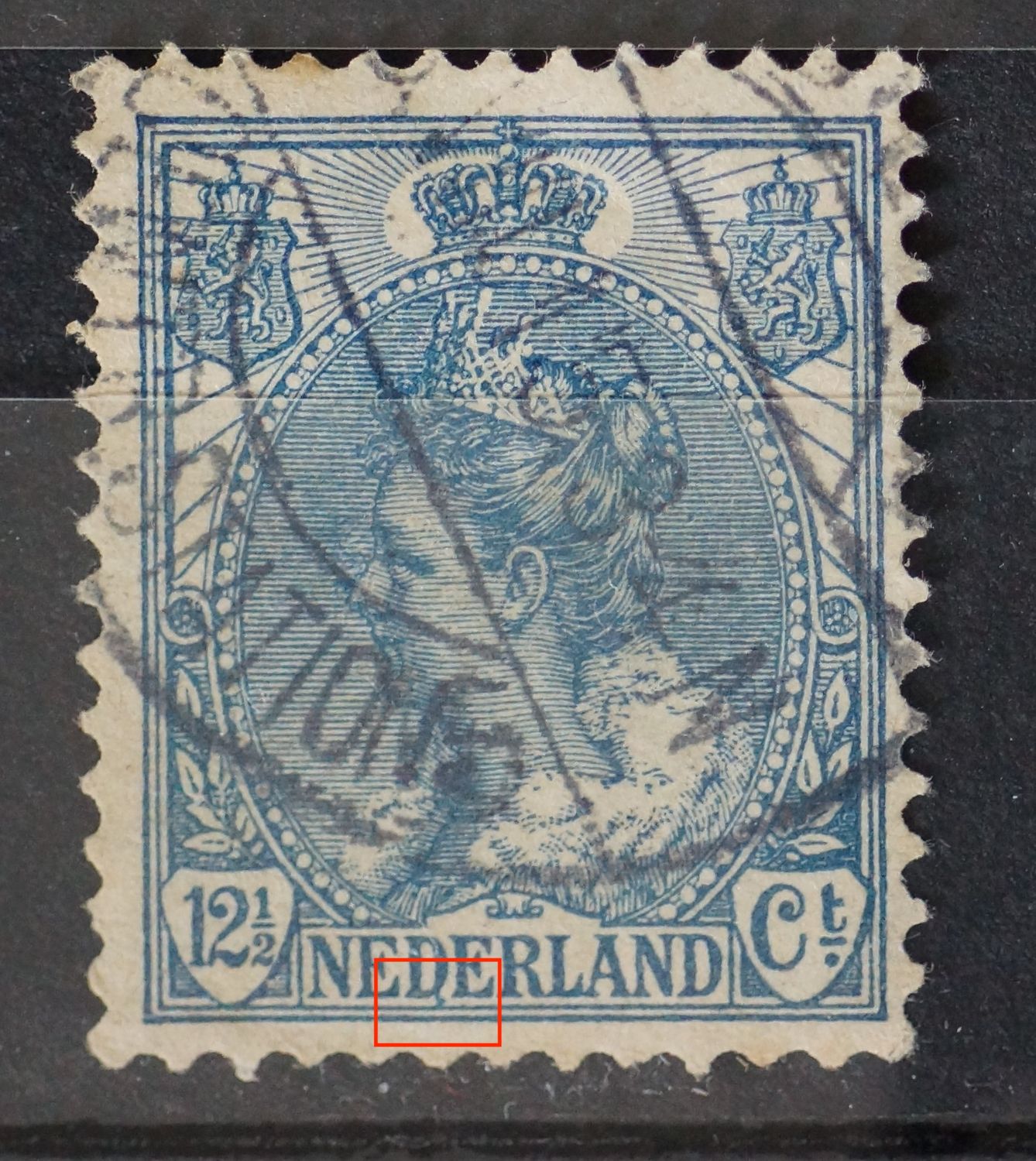 NVPH 63 - blauwe vlek onderaan de 1e D van NEDERLAND