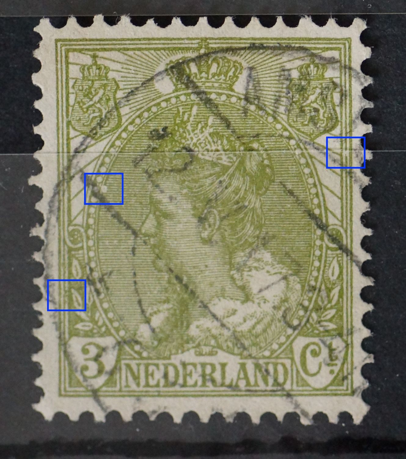 NVPH 57 - o.a. witte vlek / breuk in arcering links