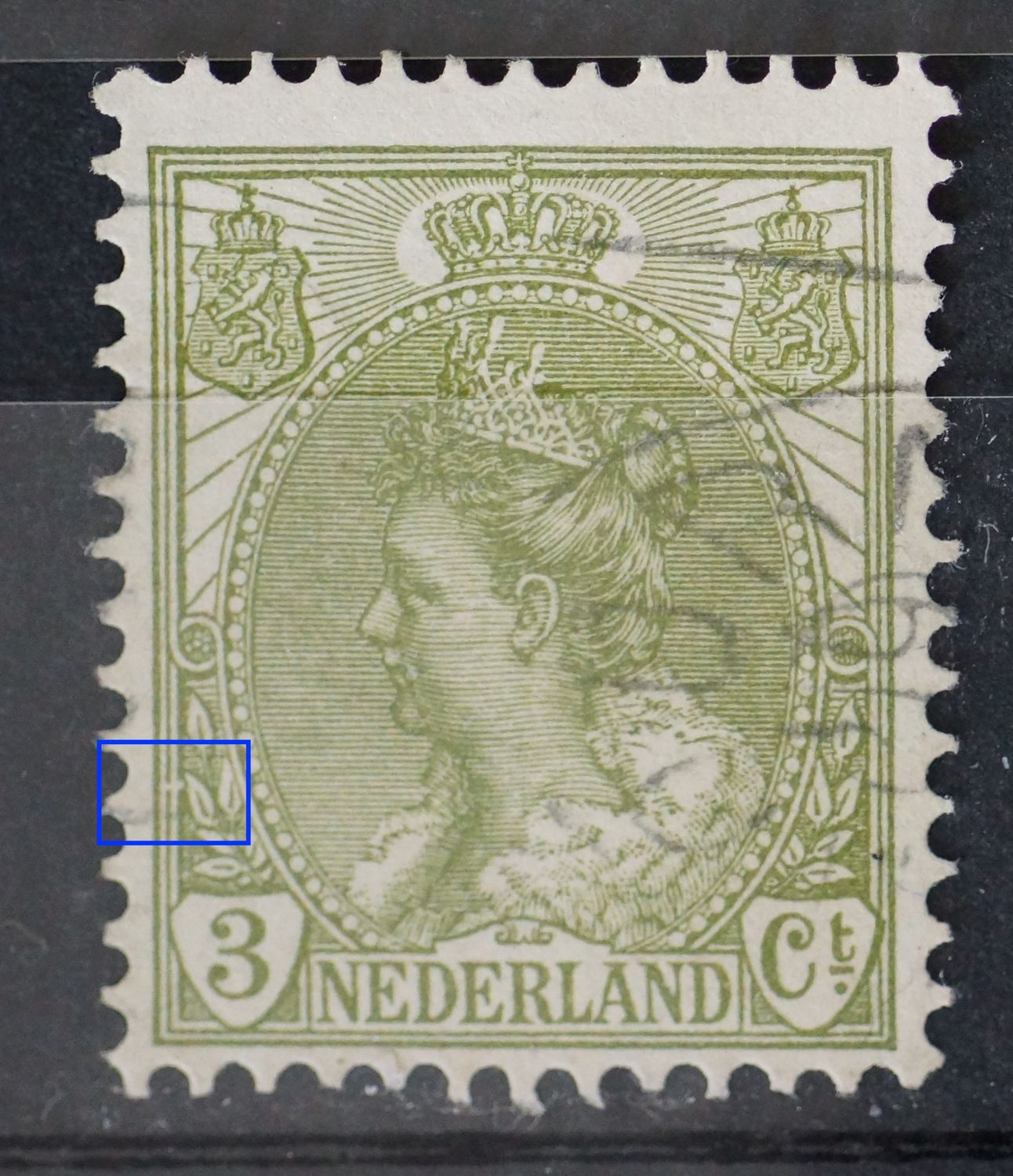 NVPH 57 -breuk in kaderlijnen links