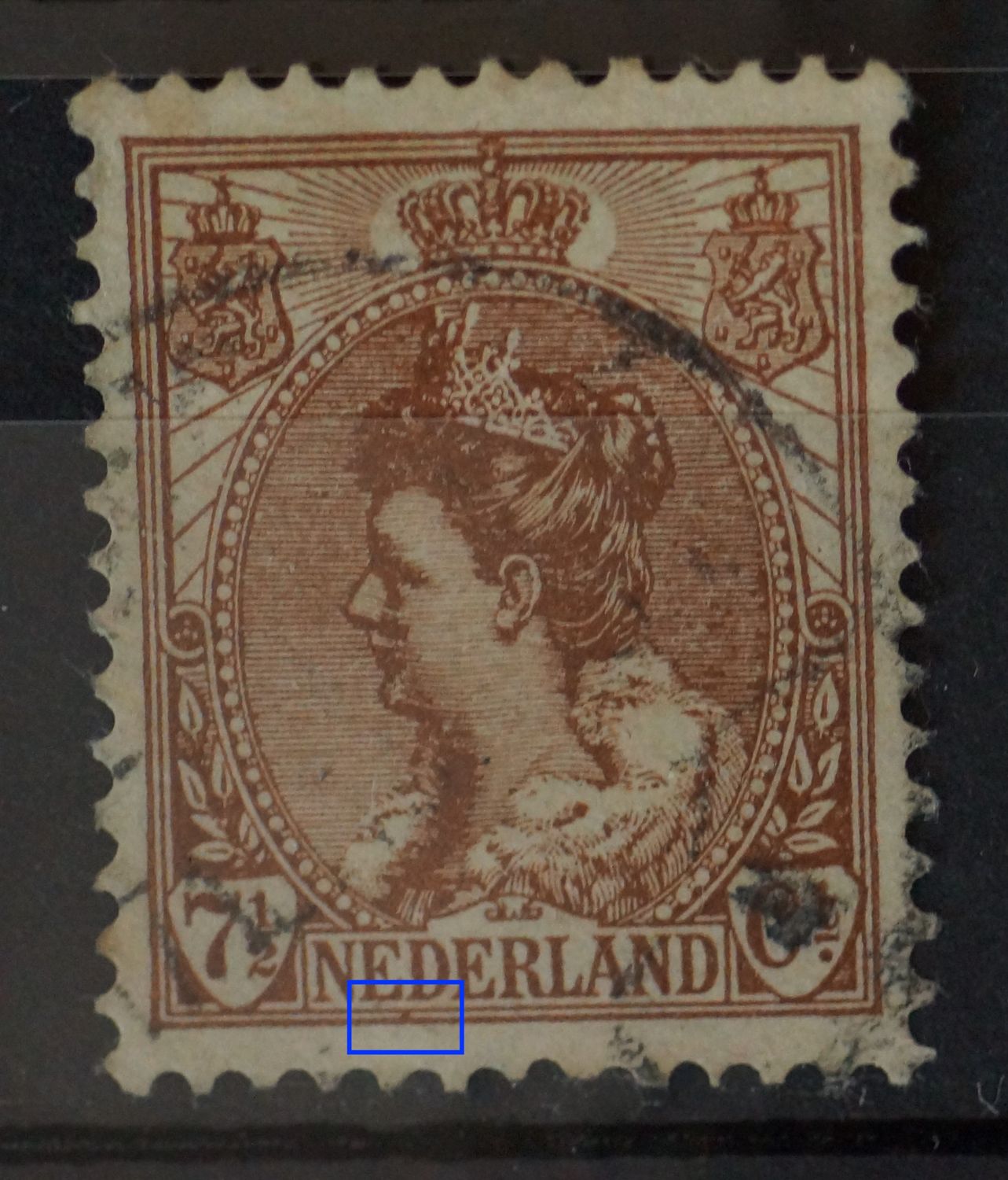 NVPH 61 - bruine punt onder ED van NEDERLAND