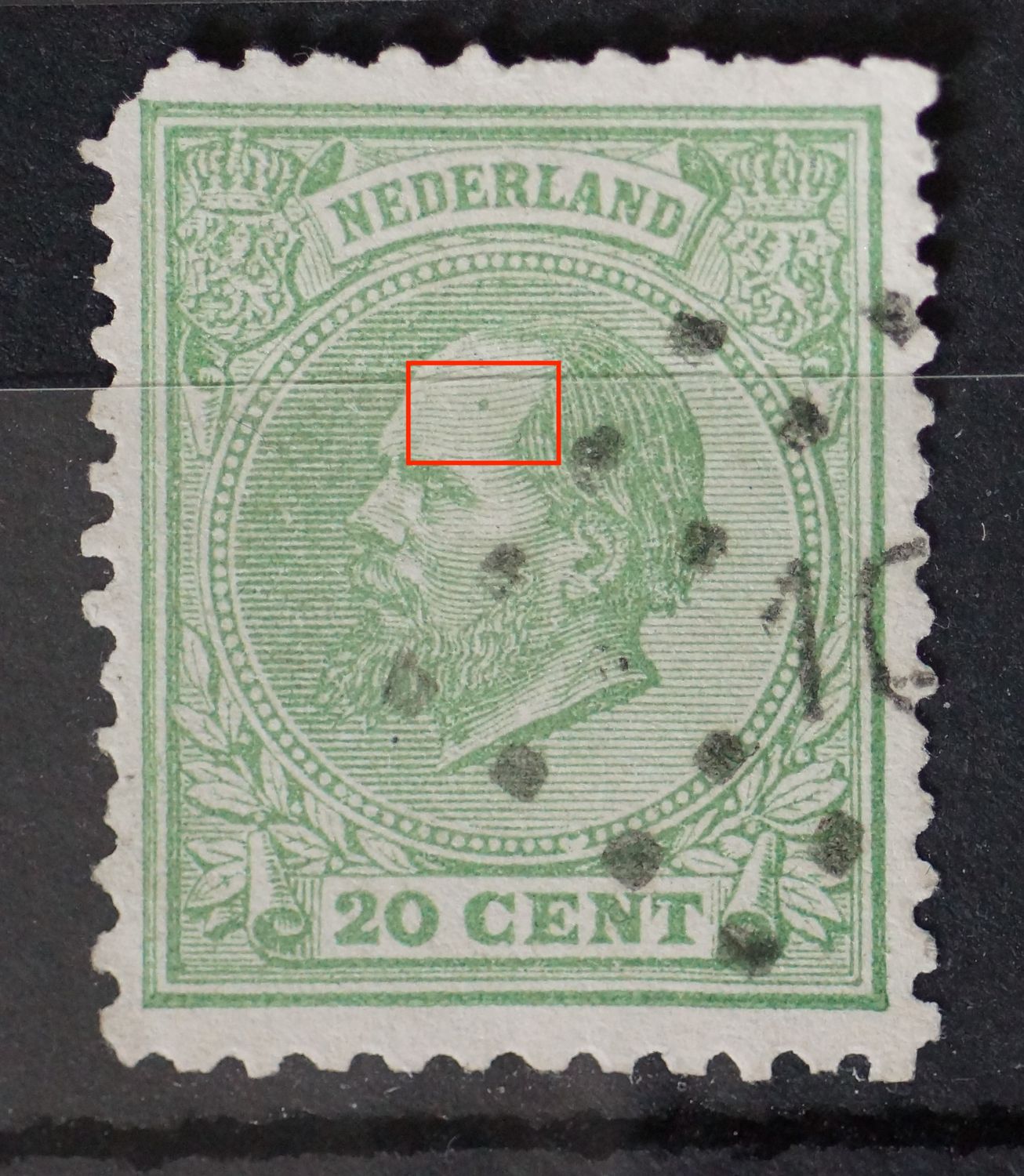 NVPH 24 - groene stip op het voorhoofd