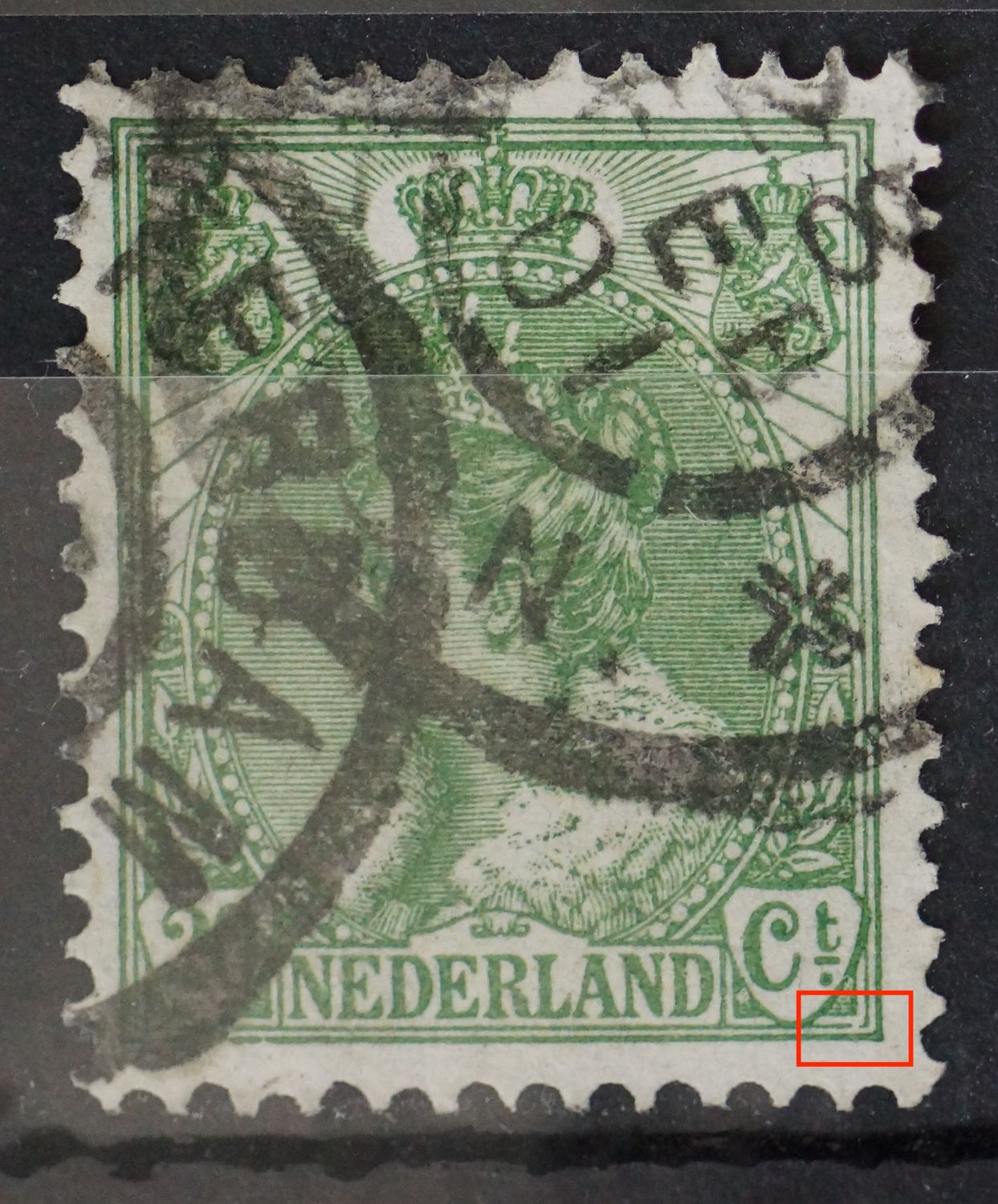 NVPH 68 - breuk in kaderlijn onder, rechts