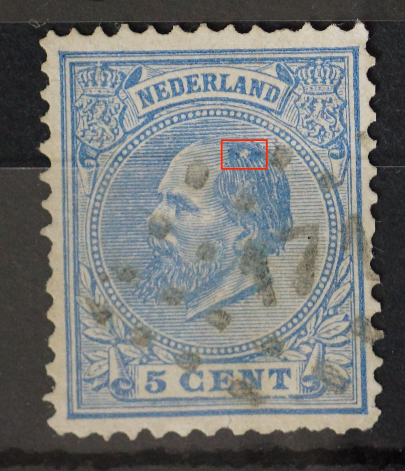 NVPH 19 - witte vlek in het haar - puntstempel 171