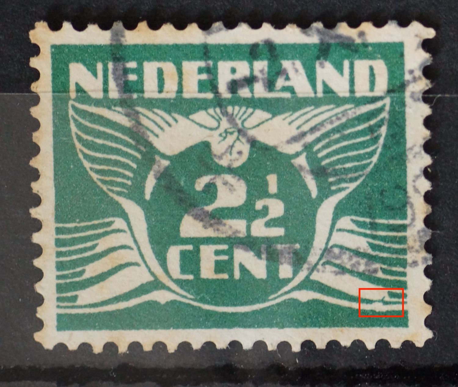 NVPH 174 - witte vlek en groene streep rechtsonder