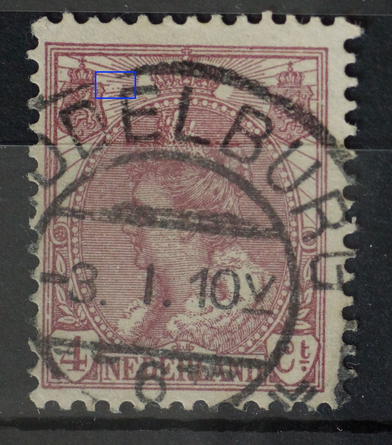 NVPH 58 - breuk in straal links van kroon