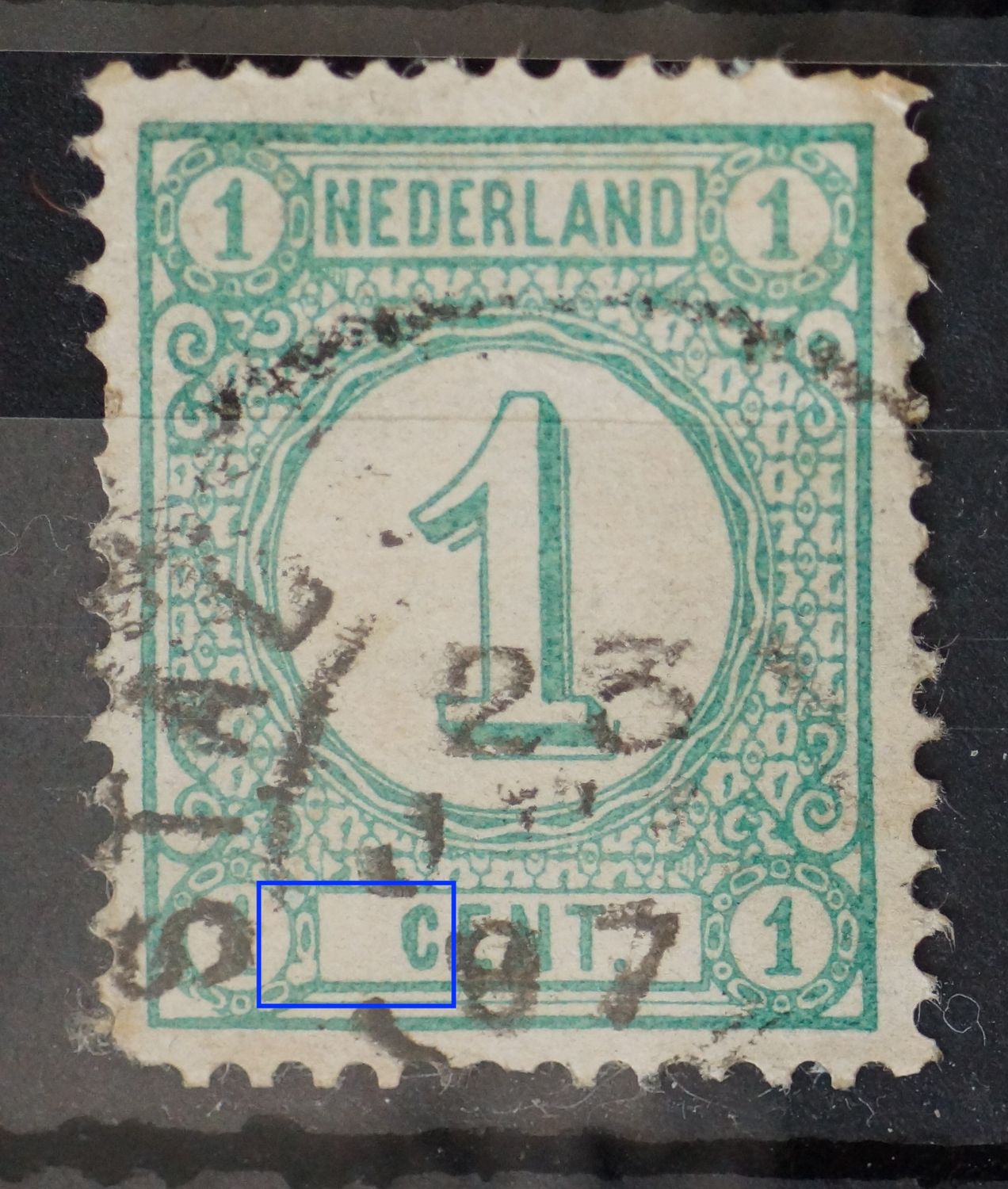 NVPH 31 - witte vlek linksonder en dikke C van CENT NVPH 31 - witte vlek linksonder en dikke C van CENT