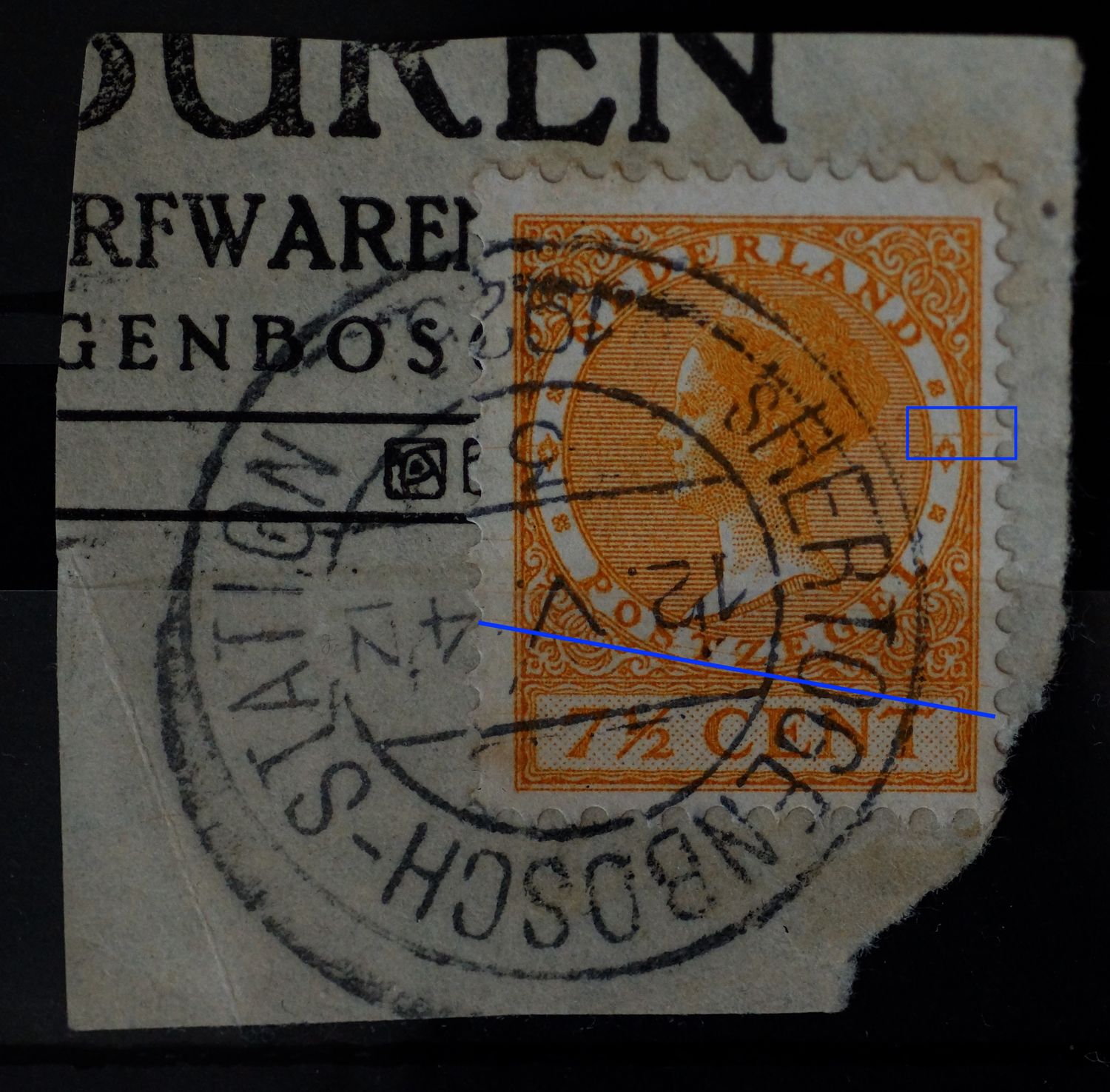 NVPH 171 - o.a. gele (graveer)kras onder door het zegelbeeld