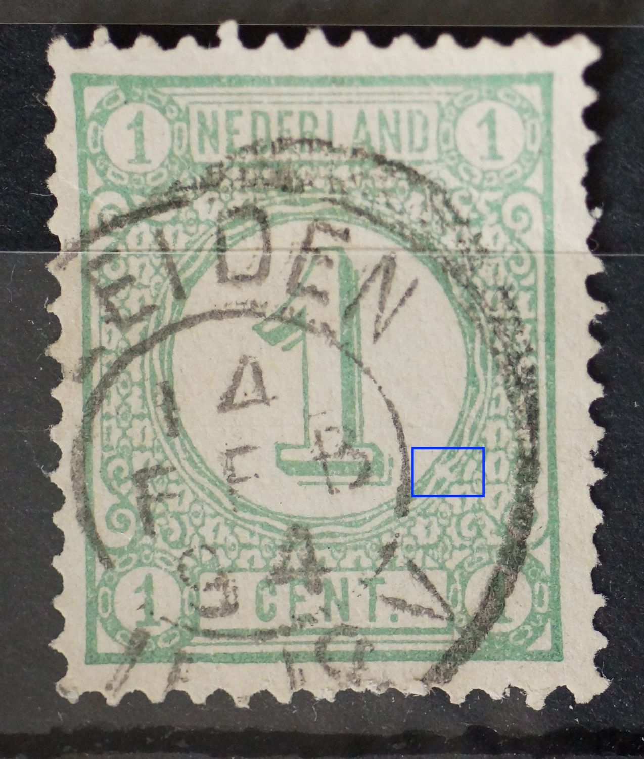 NVPH 31 - witte vlek in rand medaillon rechtsonder