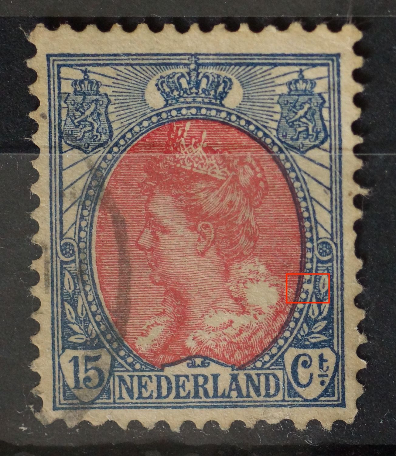 NVPH 65 - breuk in rand medaillon / witte vlek rechtsonder